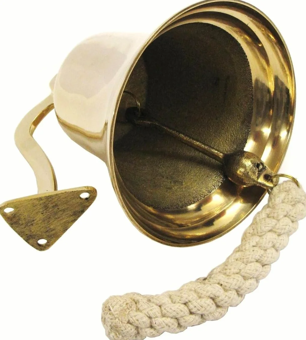 Medieval Replicas 7" Completo Latón Barco Campana con el Soporte - Timbre de Puerta