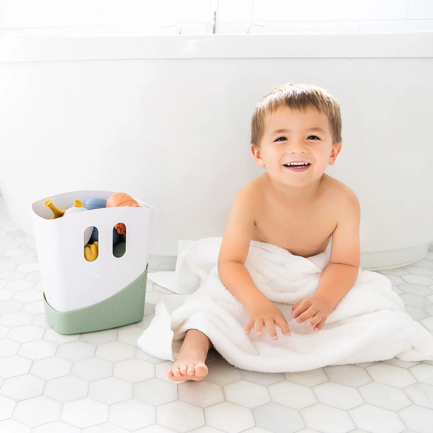 Ubbi organizador de juguetes de baño independiente con estante de secado extraíble, salvia