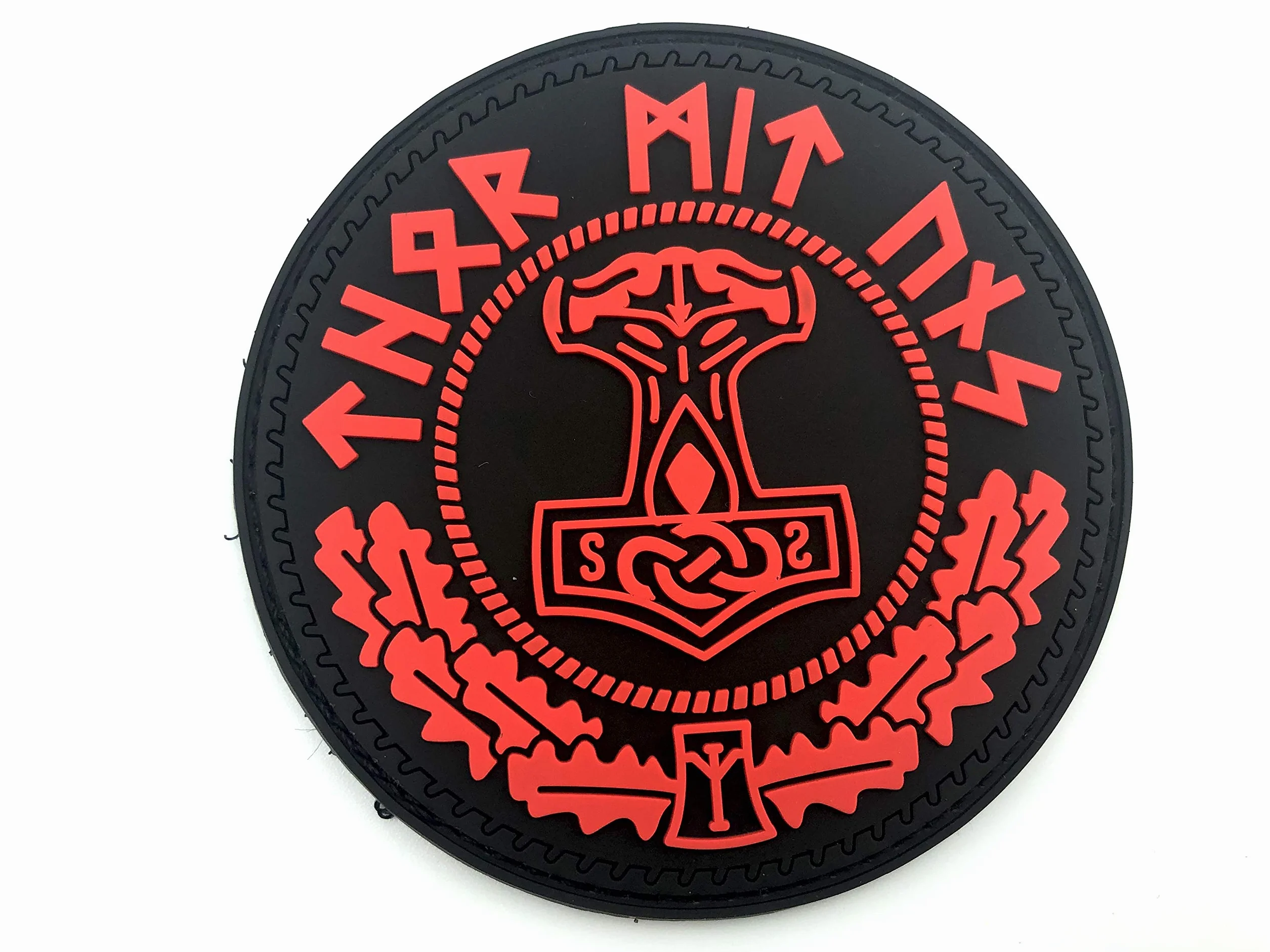 Parche de PVC para airsoft y paintball, diseño de martillo de Thor, rojo
