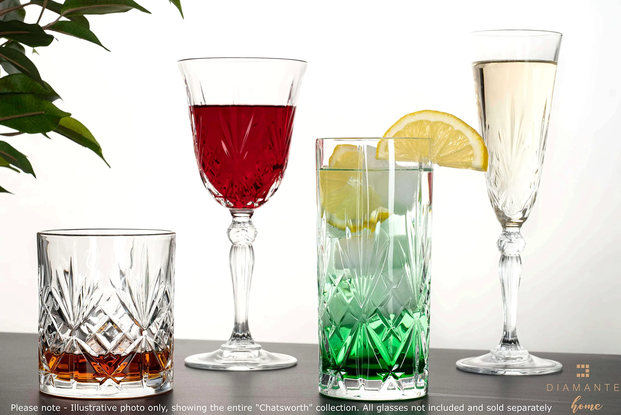 DIAMANTE Chatsworth Hi Ball - Vaso de cristal perfecto para bebidas largas, cócteles y agua, cristal premium, juego de 4