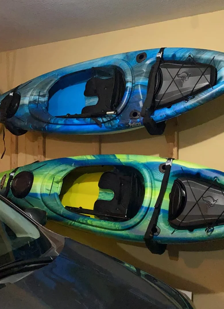 Soporte de pared para kayak, ganchos de garaje para canoa, sistema de almacenamiento, carga máxima 68 kg (54x50 cm)