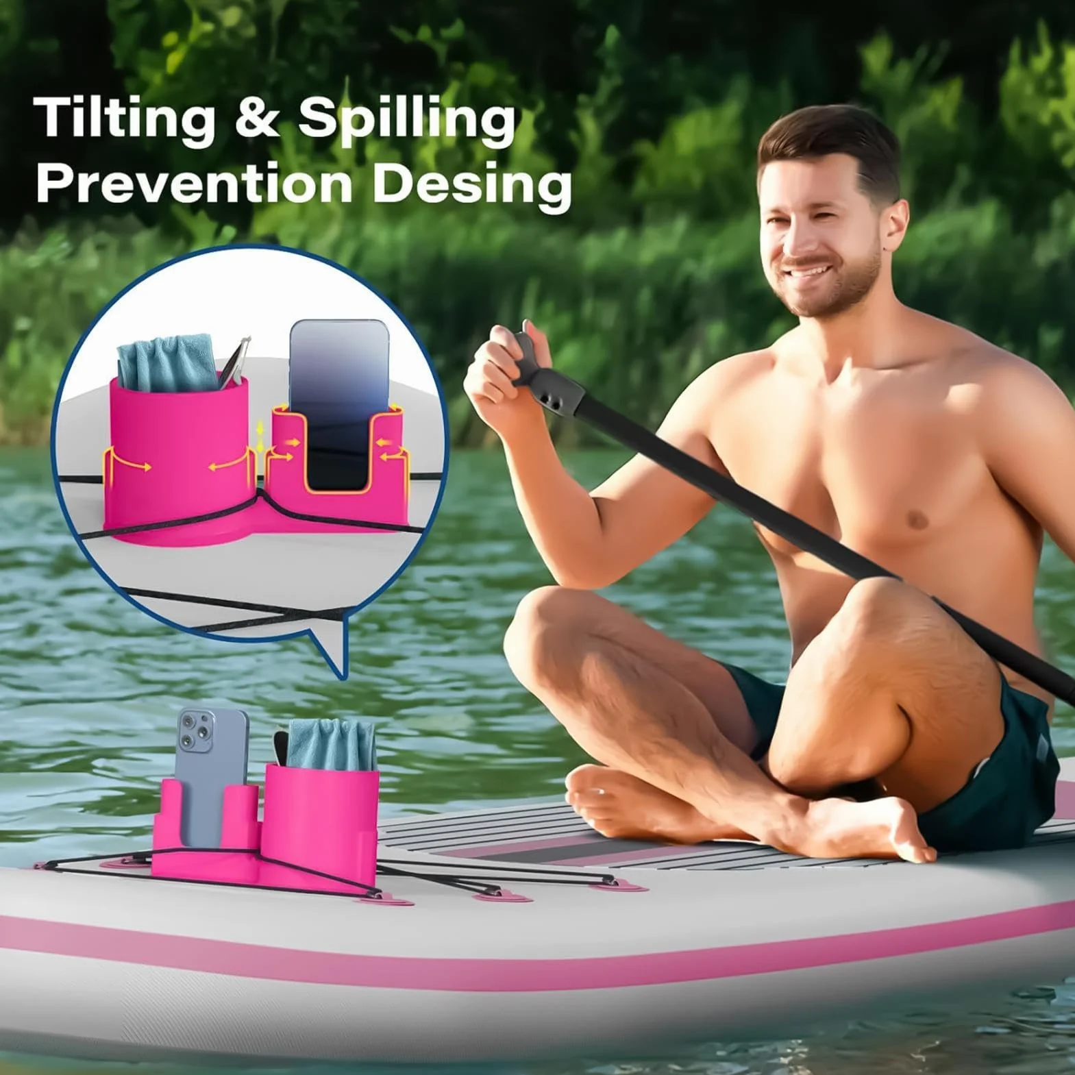 Portavasos Paddleboard Giratorio Antideslizante Universal 2 en 1, Soporte de Móvil para Canoa Paddle Surf