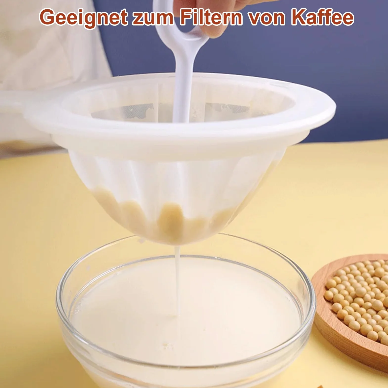 Filtro de alimentos,tamiz de nylon fino con mango 200 malla tamiz cocina, para zumo, leche, leche de soja, café, 23,5 cm x 14,5 cm