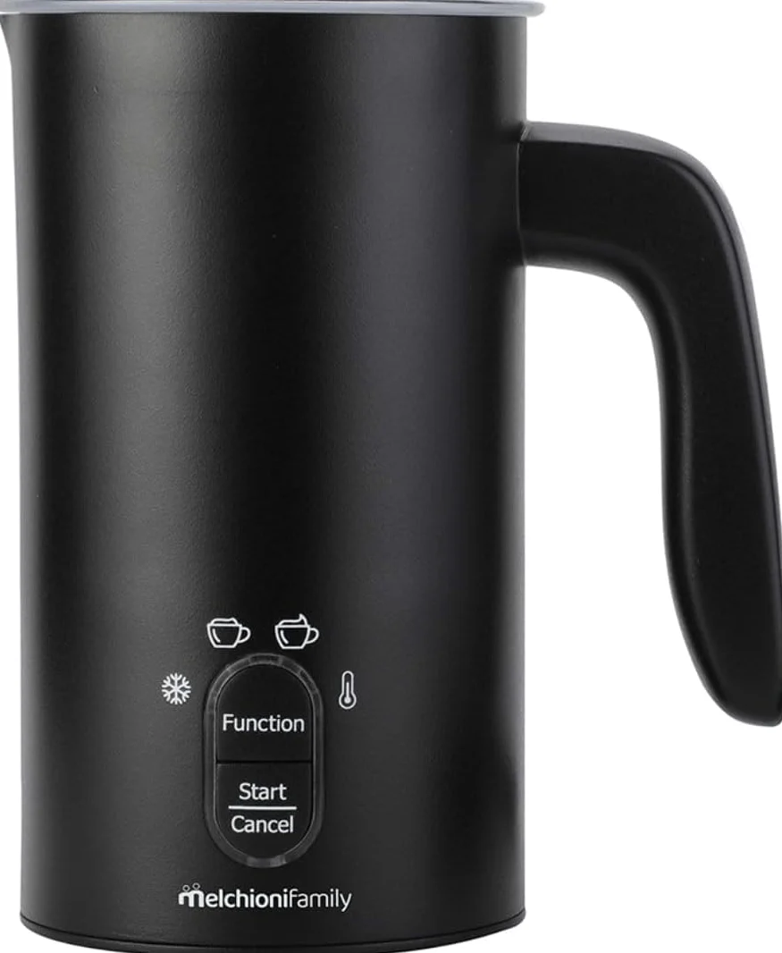 Melchioni Family Milky - Espumador de leche eléctrico, capacidad 300 ml, 4 en 1, apagado automático, espuma fría y caliente, chocolate caliente, capuchino como bar