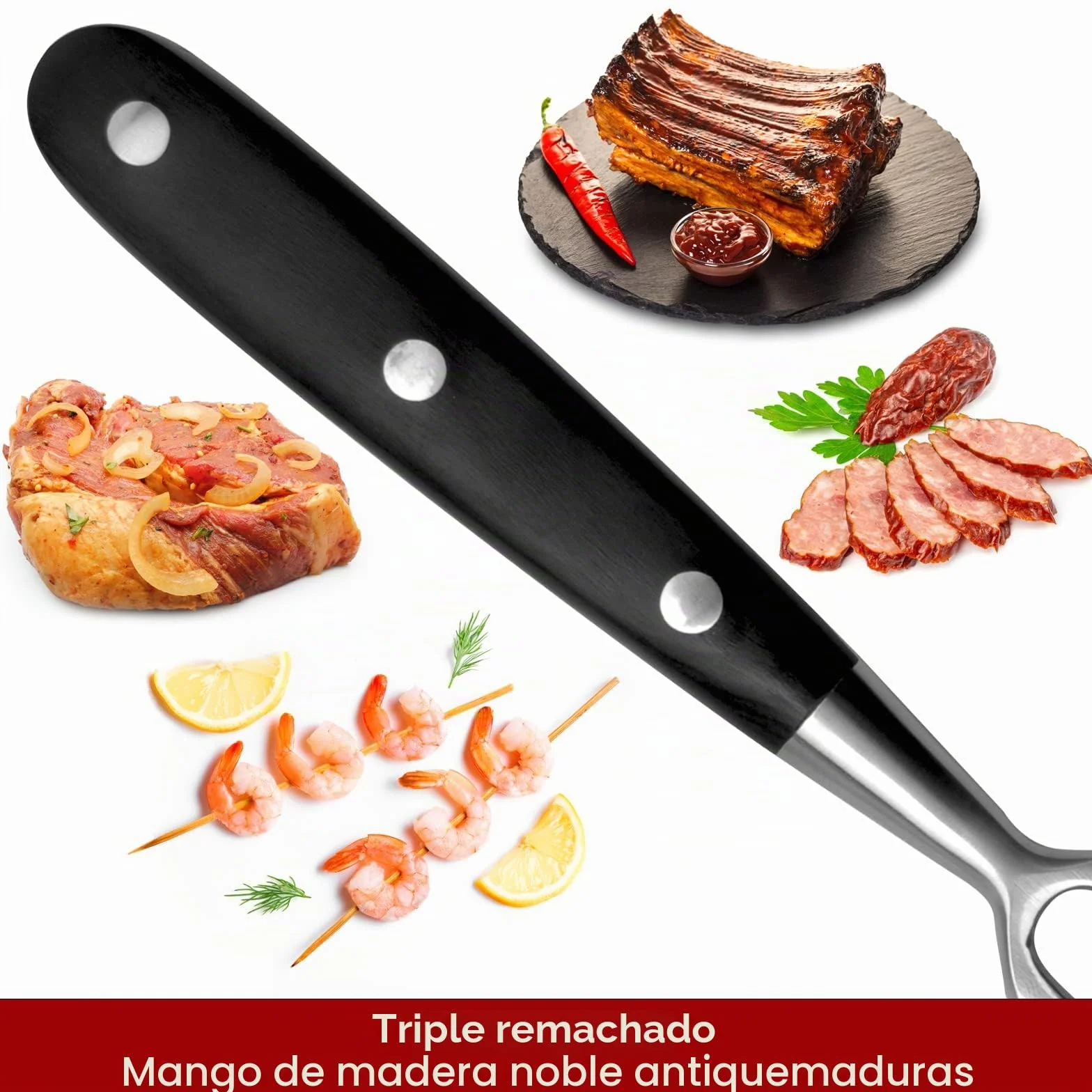 TNSLAND Tenedor para trinchar, Chuleton acero inoxidable, Tenedor de carne de acero inoxidable con mango, 30 cm tenedor de trinchar barbacoa servir cocina para barbacoa, cocina, pavo, asado y cena