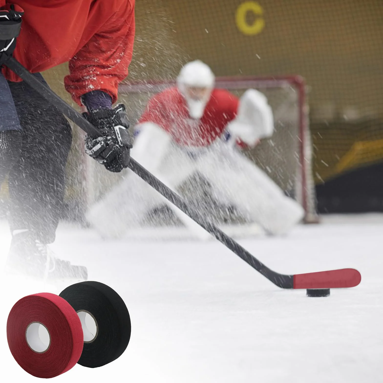 Cinta de Hockey Autoadhesivas 2 Piezas 2,5cm × 25 m Negro y Rojo