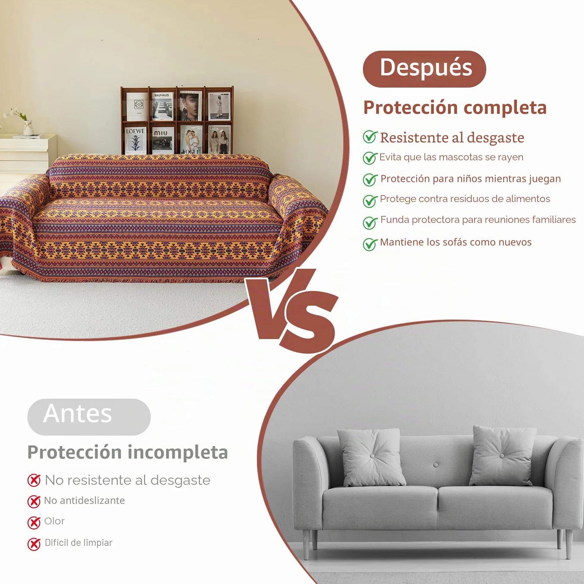 VANJOROY Manta bohemia grande para sofá de 2 y 3 plazas, manta extragrande para sofás, 100% algodón tejido a mano, manta de lujo para sillón, sofá y cama (230 x 250 cm)