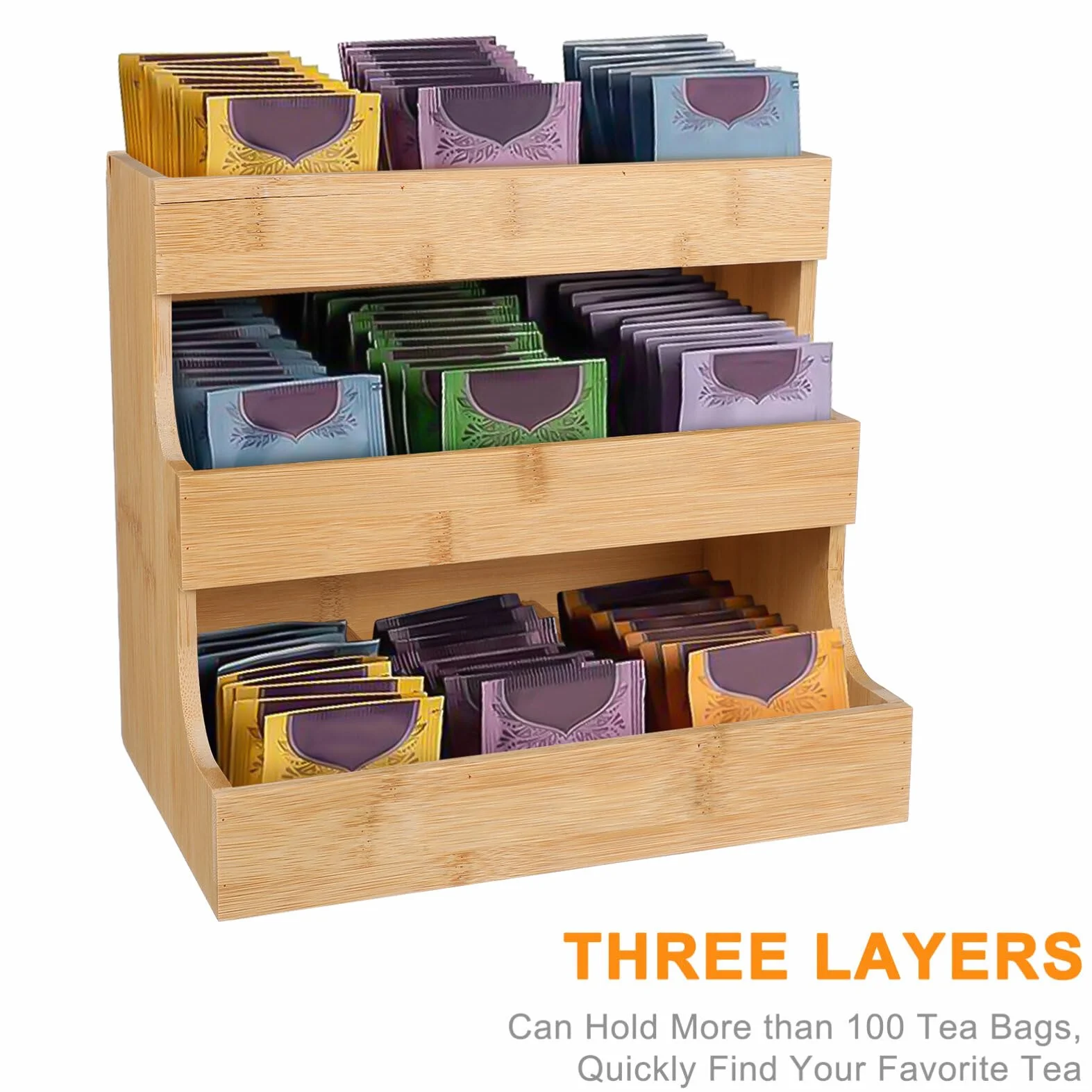 Tofficu Organizador De Bolsas De Té Soporte De Almacenamiento Para Bolsas De Té Contenedores De Caja De Té De Madera De 3 Capas Estante Para Paquetes De Té Para Gabinete Encimera Oficina