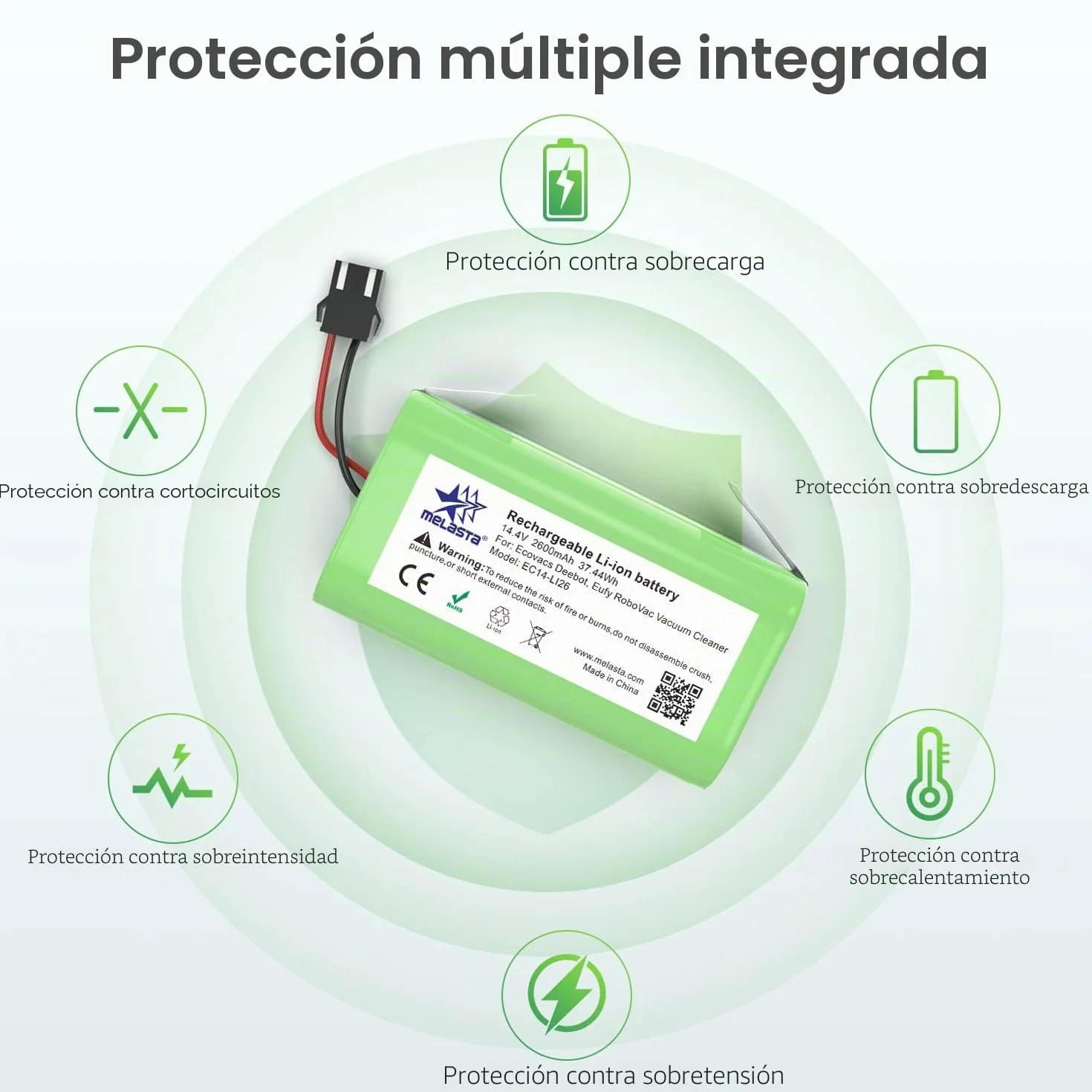 14.4V 2600mAh Li-Ion Batería de Reemplazo para Conga Excellence 950 990 1090 1790 1990 Ecovacs Deebot N79 N79S DN622, Eufy RoboVac 11,11S,12,15C 15T,30,30C,35C, IKOHS NETBOT S14 S15