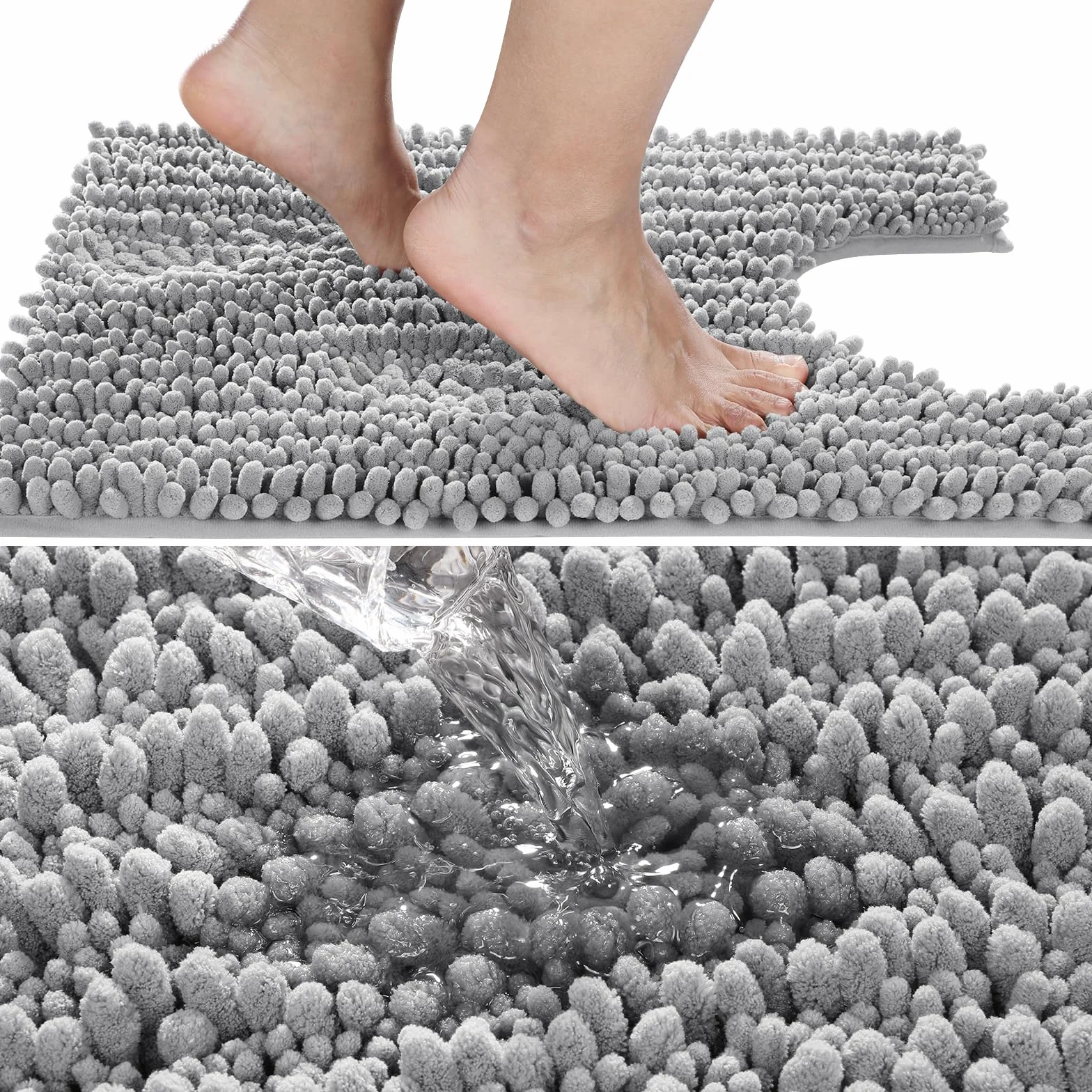 Yimobra Alfombrilla de baño de Chenilla con Forma de U para baño, máxima absorción, Suave y acogedora, Secado rápido, Antideslizante, Lavable a máquina, 24.4 x 20.4 Pulgadas