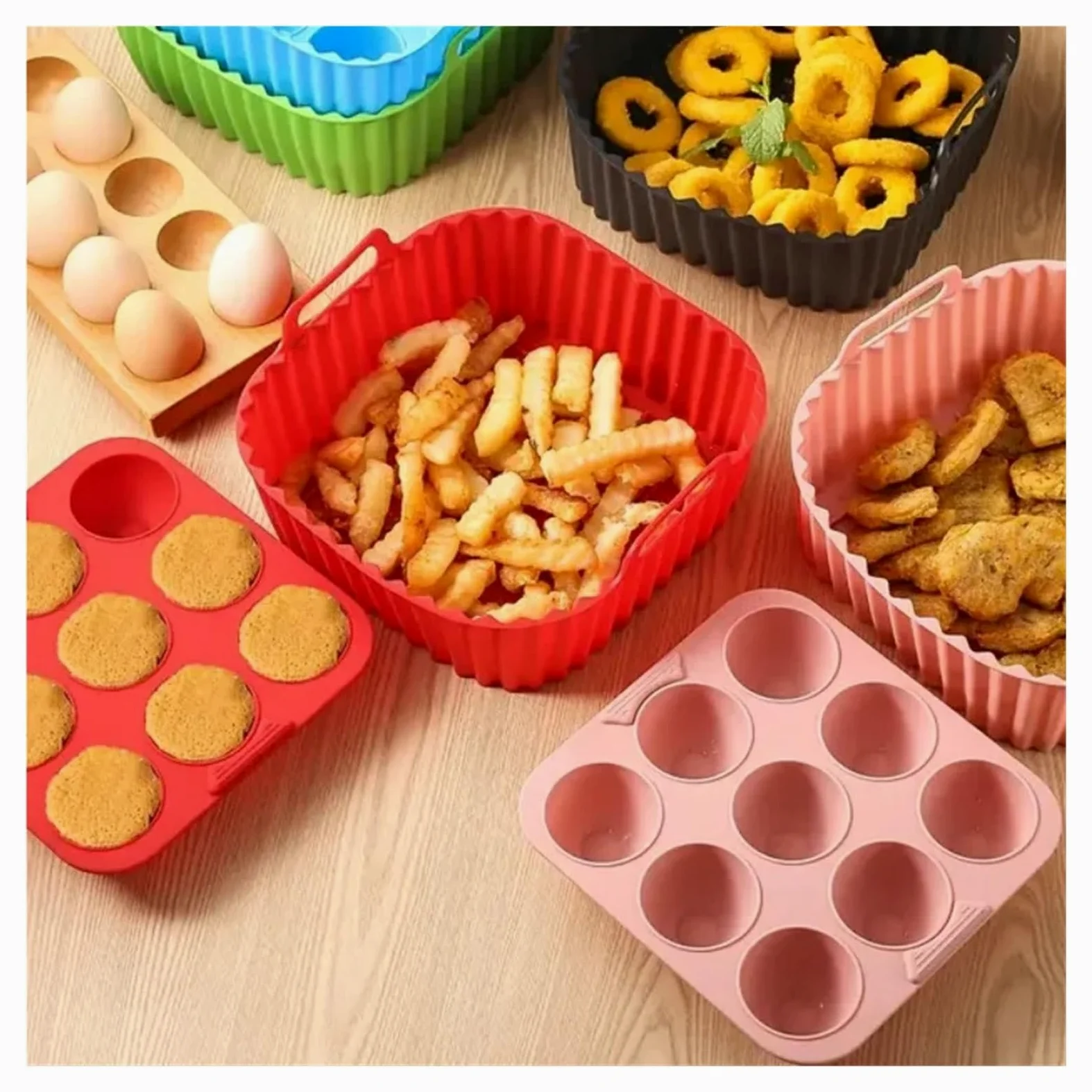 Revestimiento de silicona for freidora de aire de 2 piezas for hornear | Reutilizable, Antiadherente, Apto for Alimentos, Fácil de Limpiar(Pink)