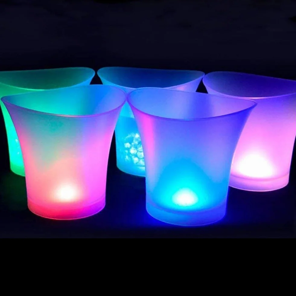 SMETA Cubitera para Hielo LED 5L,Cubiteras para Botellas,Cubo de Hielo Impermeable para Botellas de Vino/Cerveza/Champán,Cubitera Grande de Hielo y Botellas,Ideal para Fiesta/Hogar/Bar(Cambio Color)