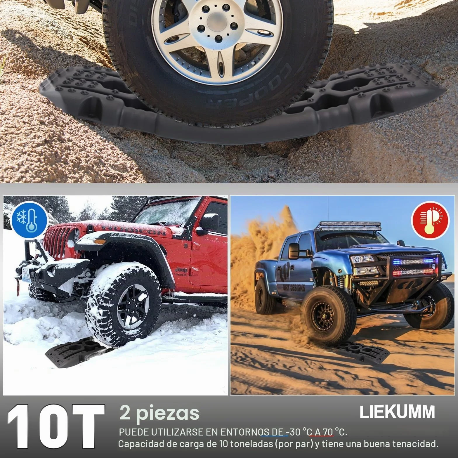 LIEKUMM 2 x hojas de arena todoterreno ayuda a la tracción para la nieve, todoterreno, 10 T, para la recuperación de coche, camión, 105 x 29 x 6 cm