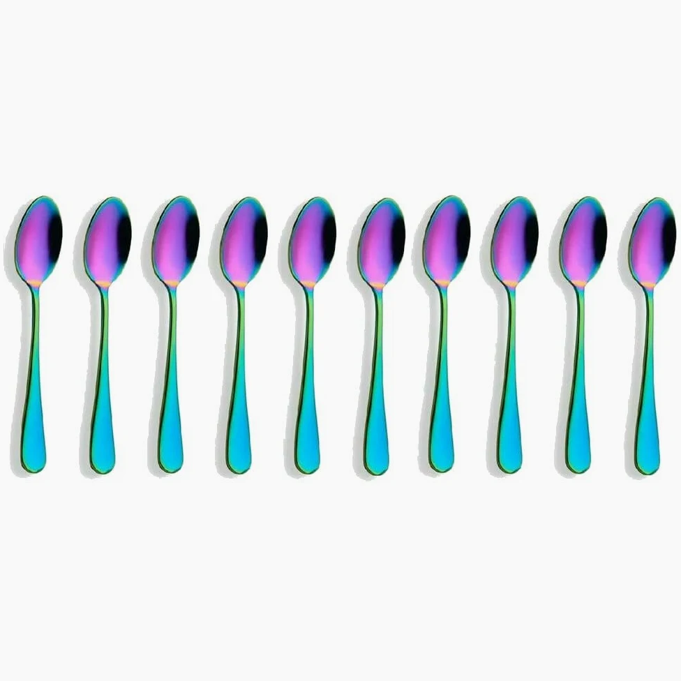 ZBDP - Cucharas pequeñas de postre de acero inoxidable de 14 a 12 unidades, de acero inoxidable, redondas, para agitar, cubiertos coloridos