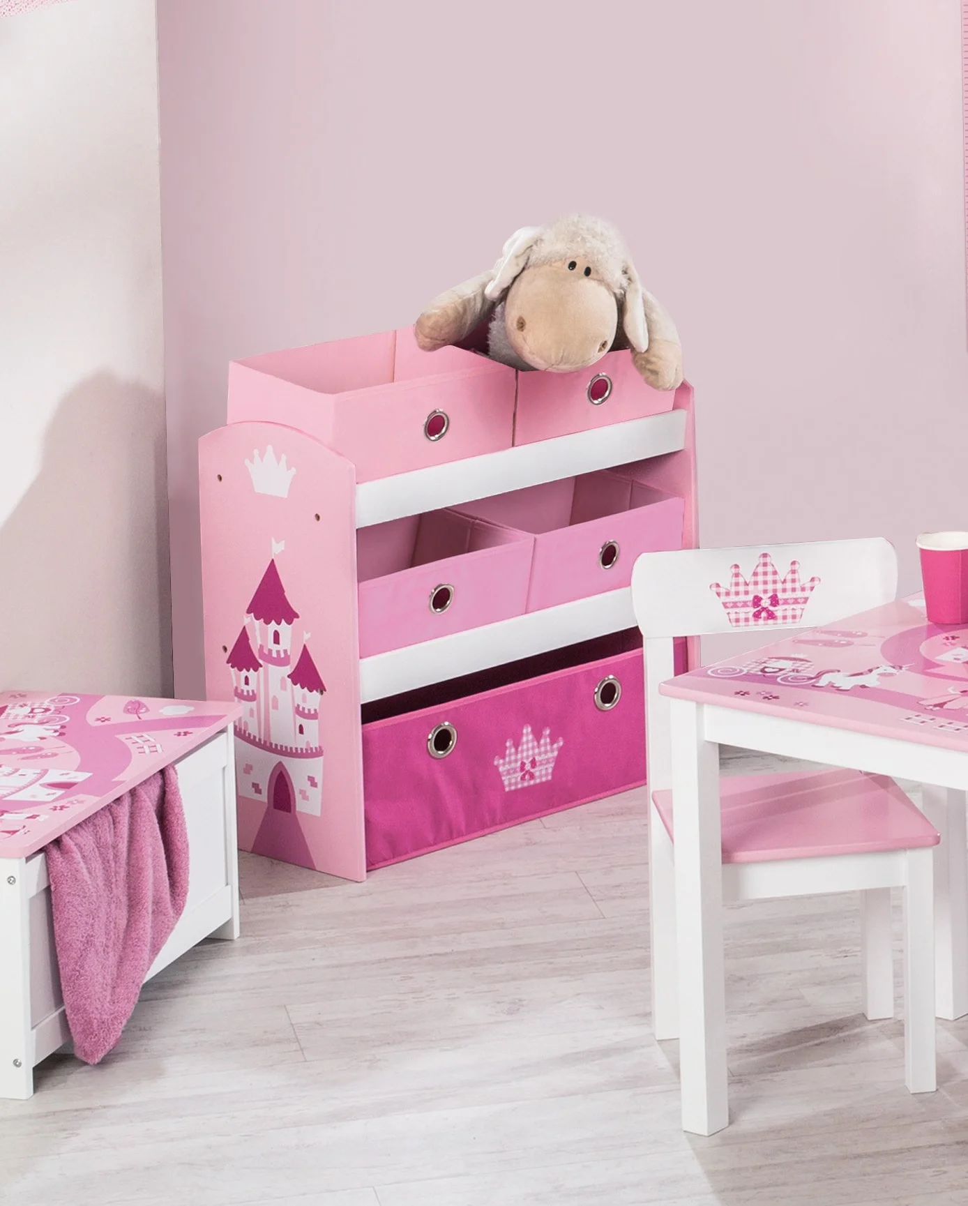 roba Estantería Almacenamiento Krone 5 Cajas Tela Juguetes Organizador Infantil Castillo Rosa