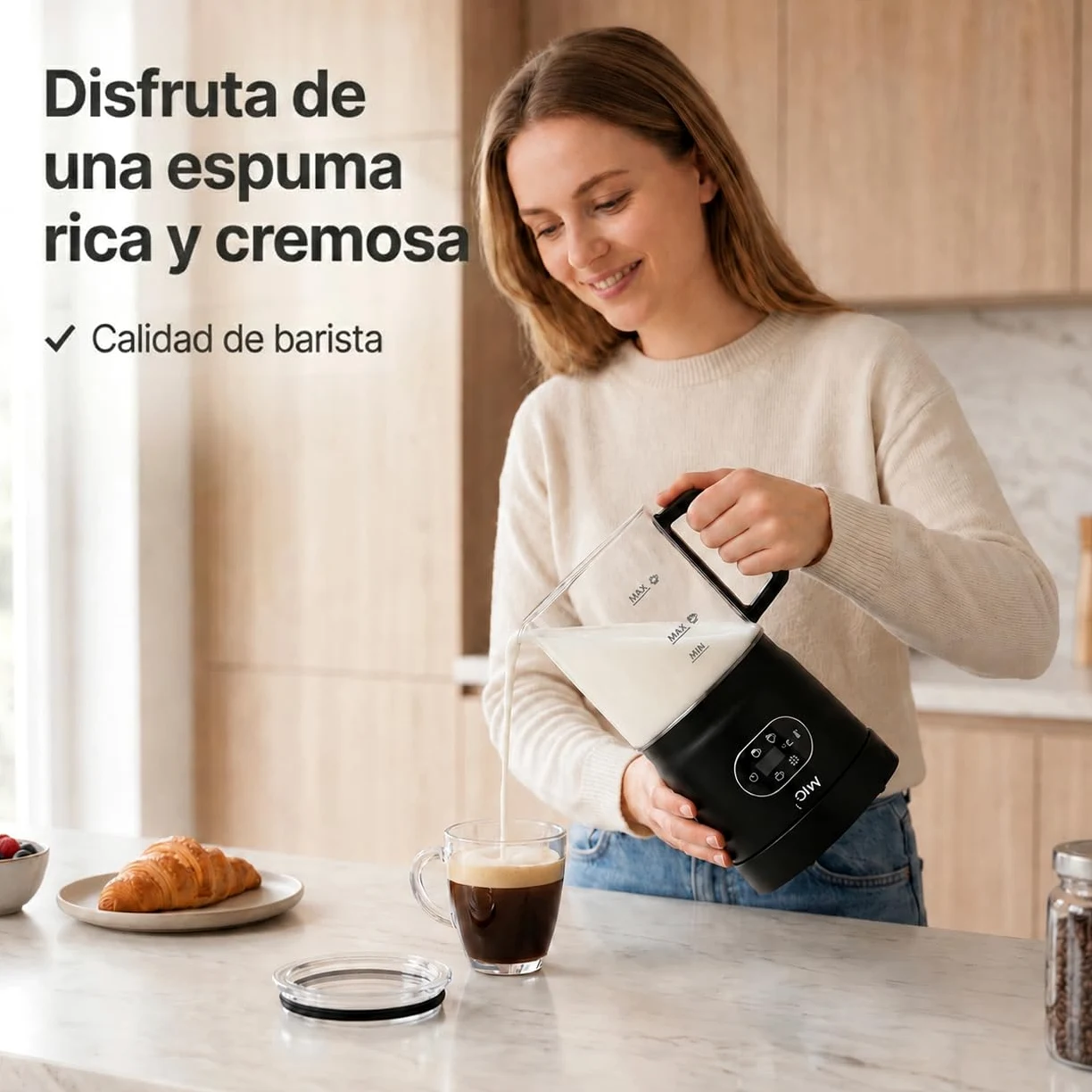 Olvy Espumador de Leche Eléctrico 500W 3en1 Caliente Frío Calentamiento Negro