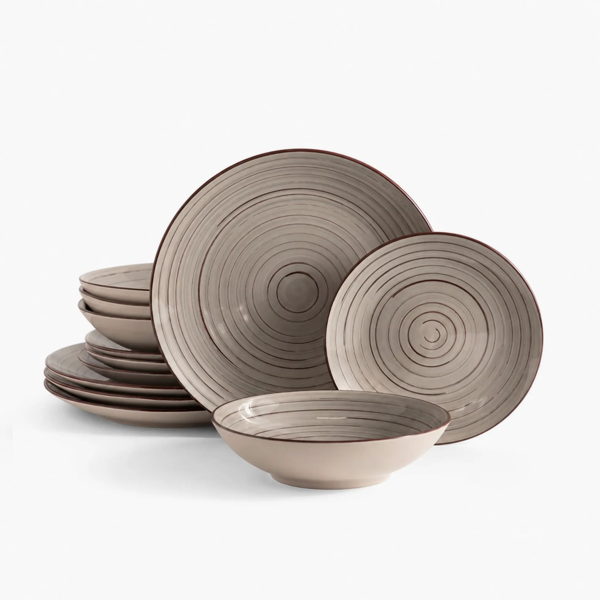 CASTEY - Vajilla Maia Terra de 12 Piezas para 4 Personas, Loza Cerámica Resistente, Incluye 4 Platos Llanos, 4 Platos Hondos y 4 Platos de Postre, Apta para Microondas y Lavavajillas, Fácil Limpieza