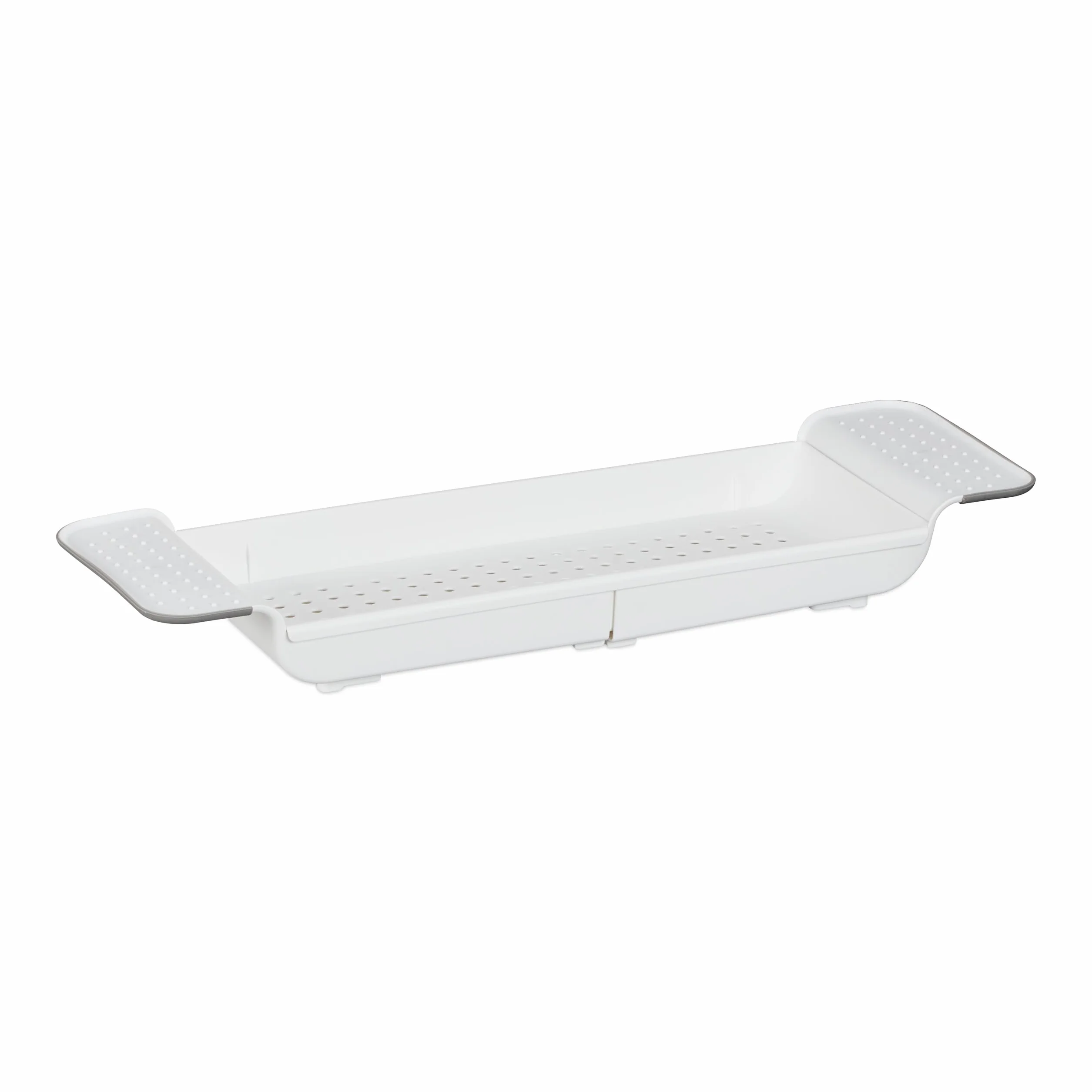 Relaxdays Bandeja para Bañera, Extensible 55,5-78 cm, Plástico, Agujeros de Drenaje de Agua, Antideslizante, Blanco