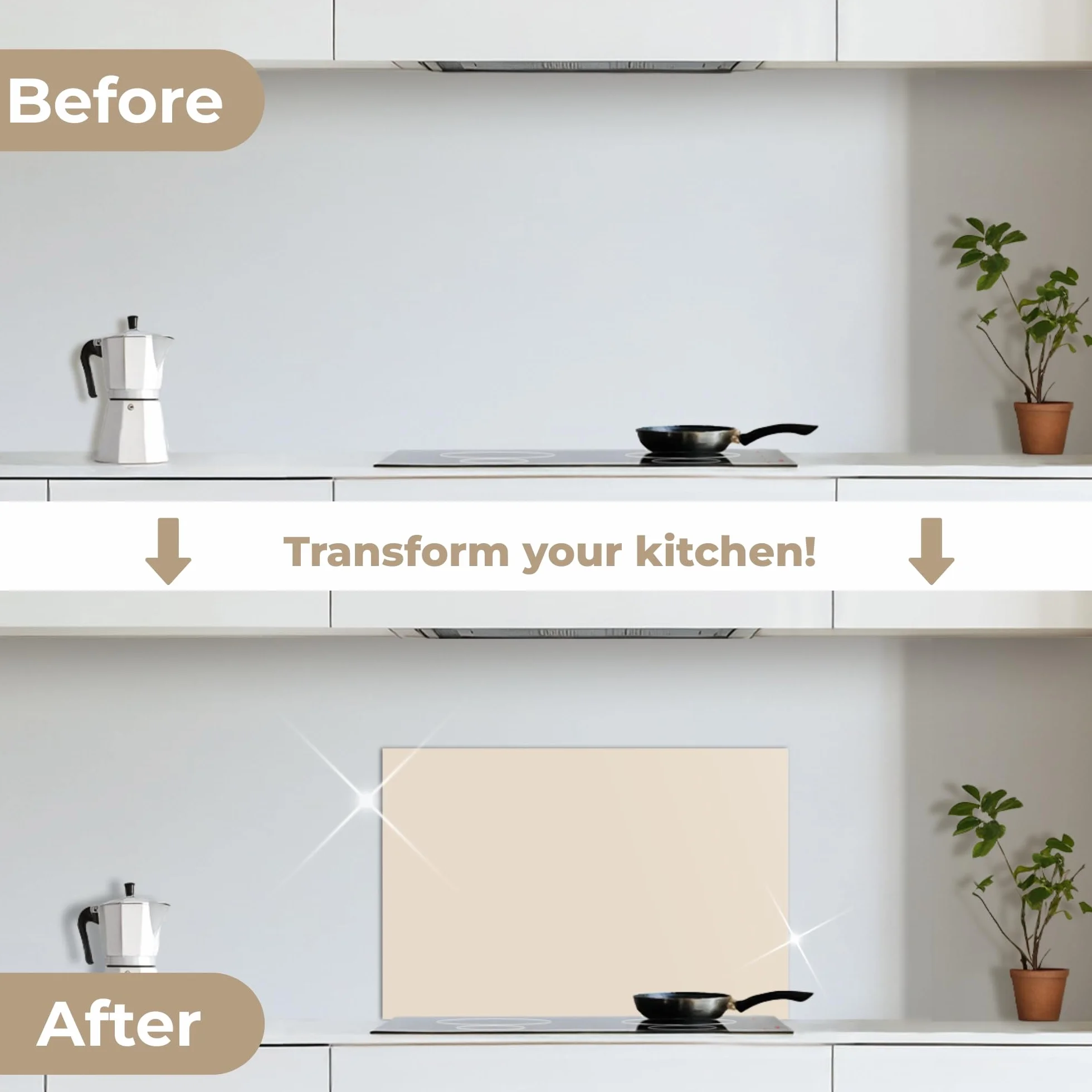KitchenYeah© Antisalpicaduras Cocina 40x60 cm Adhesivo Salpicadero Protector Salpicaduras Sink Splash Guard Luz - Beige - Color - Sólido