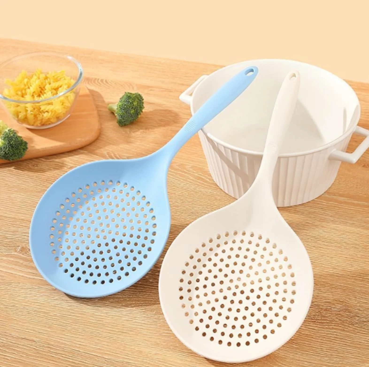 Colador De Cocina Espumadera For Cocinar, Colador De Silicona For Freír Y Cocinar, Bandeja De Drenaje Resistente Al Calor Escurridor Pasta(Beige)