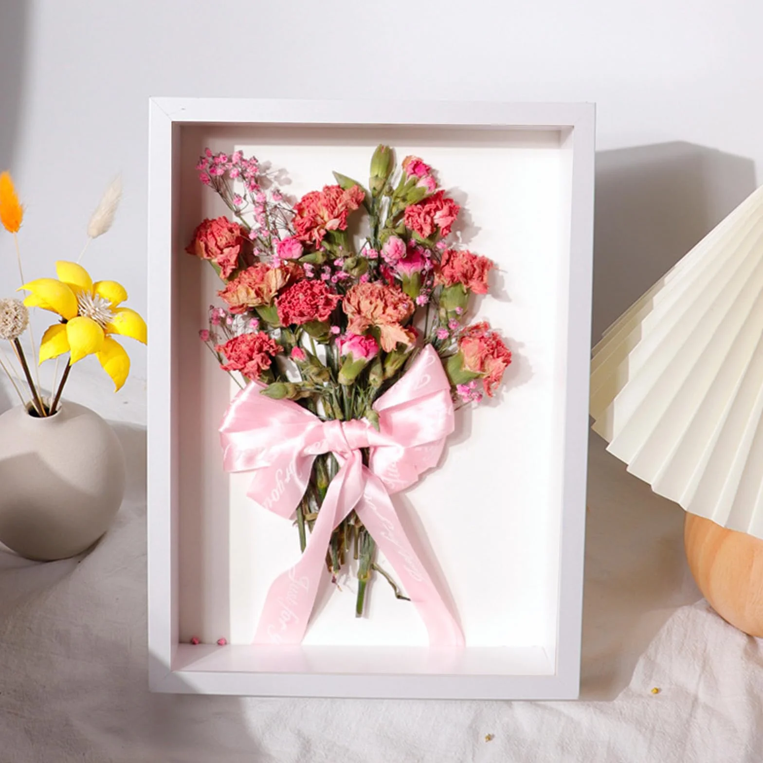 Pack de 2 marco Fotos 20x25 Blanco, 3d Profundo con Cristal Acrilico y MDF, Portafotos para Recuerdos, Flores Secas, Objetos Pequenos, Pared y Mesa