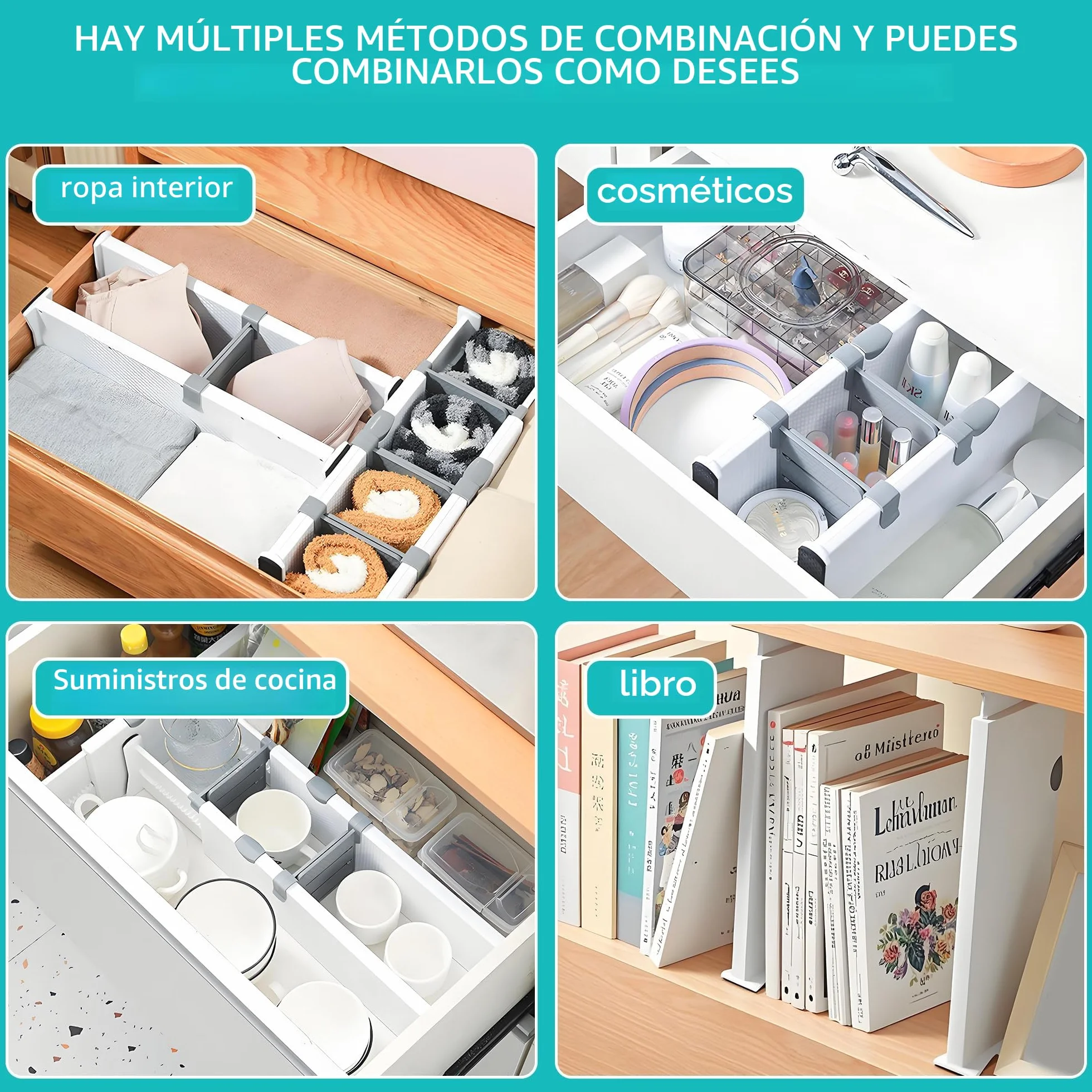 Separadores de Cajones de Plástico Ajustables 37.5-54 cm Paquete de 4 Blanco