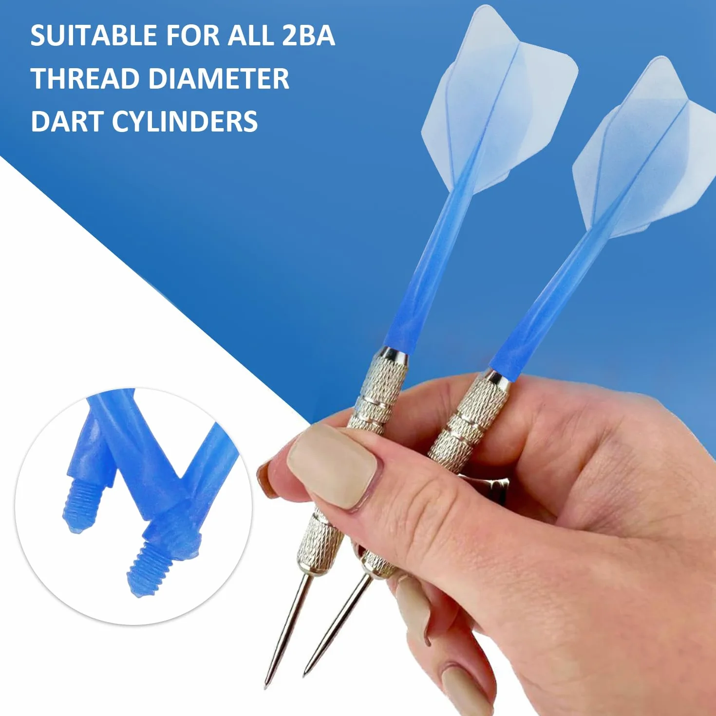 Vástago de dardos de 6 piezas, eje de dardo alado, alas azules transparentes, accesorios para dardos, vástago de dardos de una pieza, vástago roscado 2ba para dardos estable