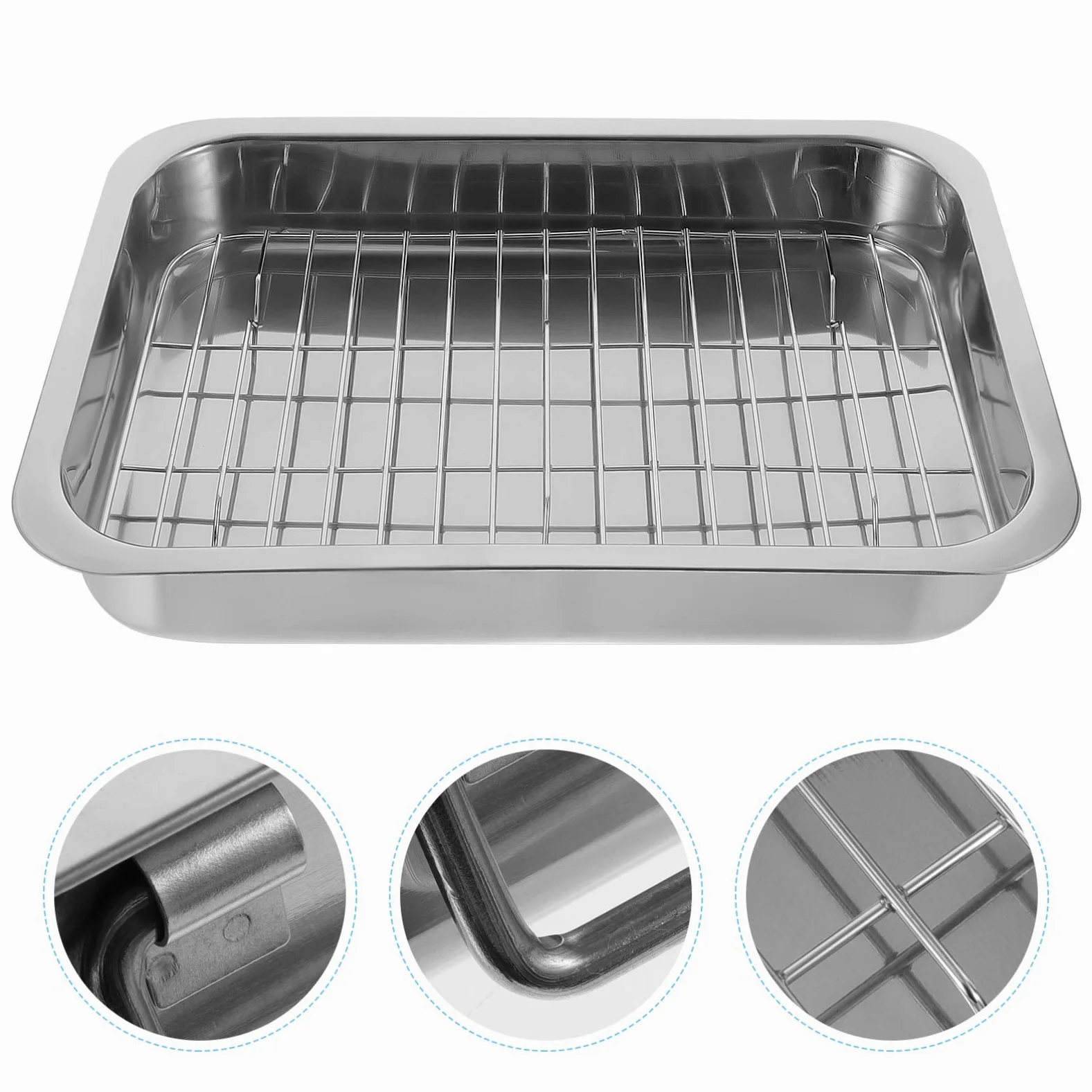 Juego de Bandeja con Rejilla Rectangular para Horno de Acero Inoxidable Plata, Práctica y Fácil de Limpiar para Colección Personal o Fiestas