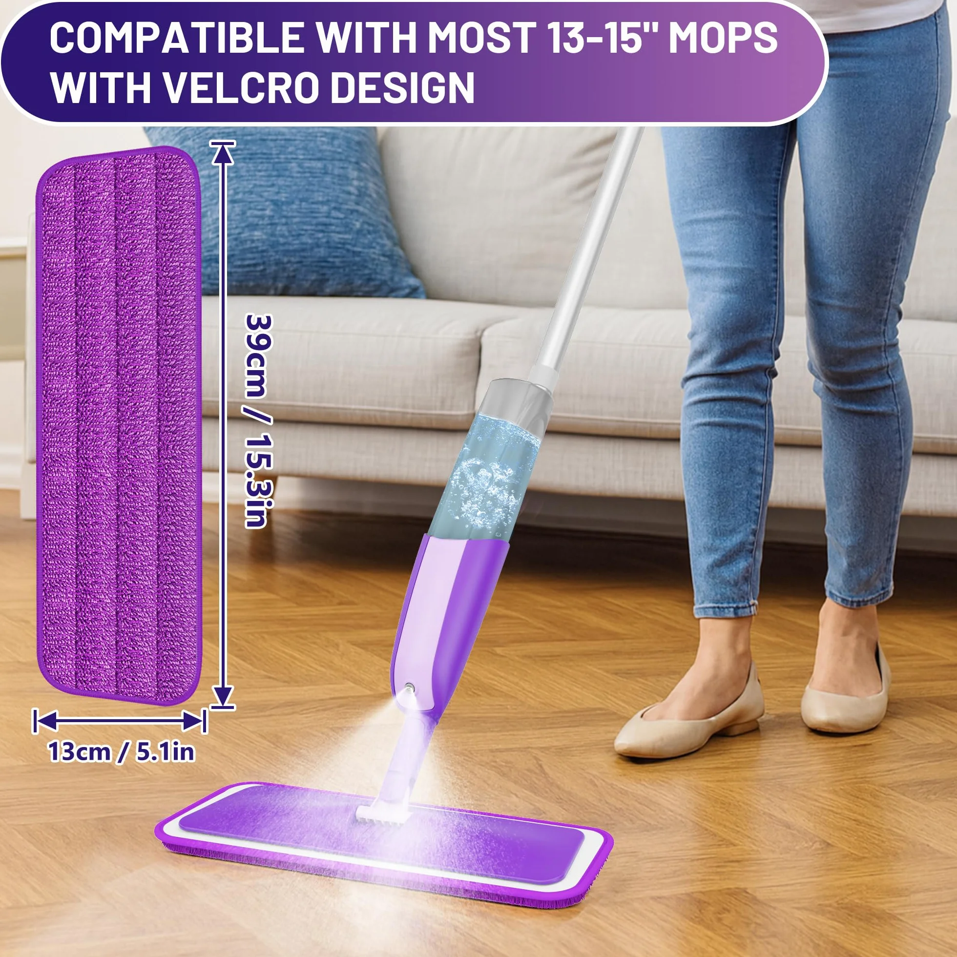 MEXERRIS Repuestos de Mopas de Microfibra, 6 Piezas Mop Pads Replacement Reutilizables y Lavables a Máquina para Mopas con Pulverizador, Morado, 39 x 13 cm