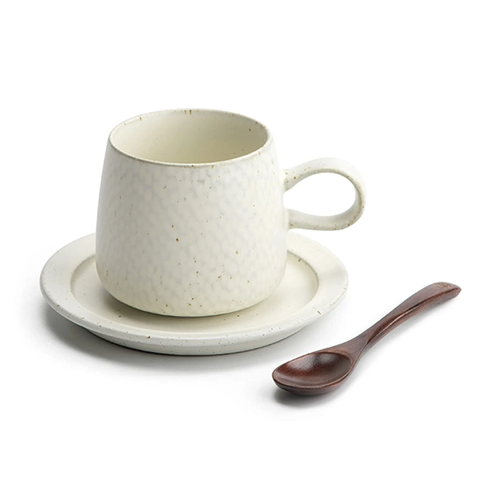 Taza de café Café, taza de té Tazas de espresso de porcelana con platillos a juego Taza de café de porcelana premium- 7.8 onzas, juego blanco de s (A)