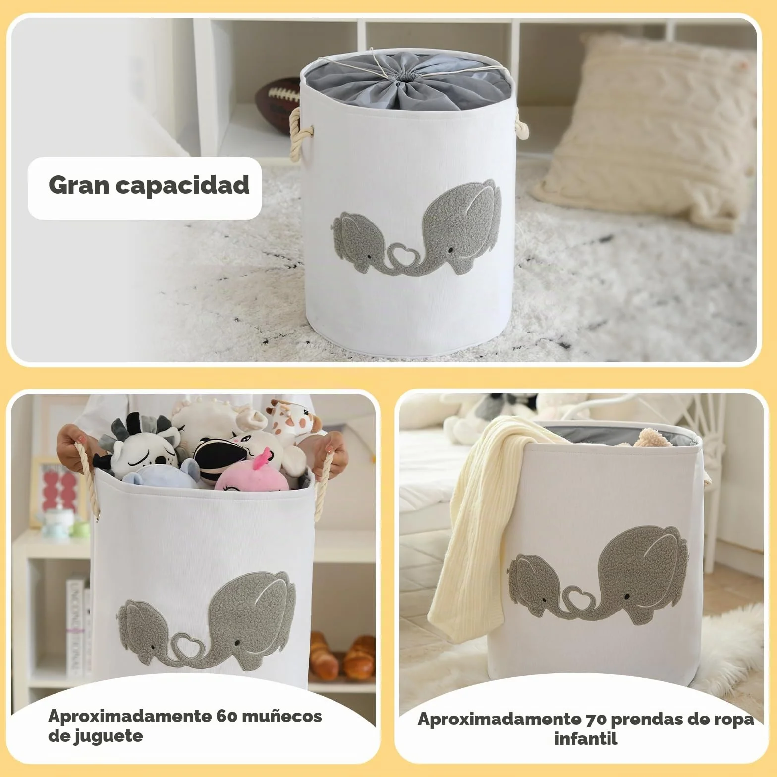 Cesta Extragrande 58 L Plegable de Lona para Juguetes y Ropa