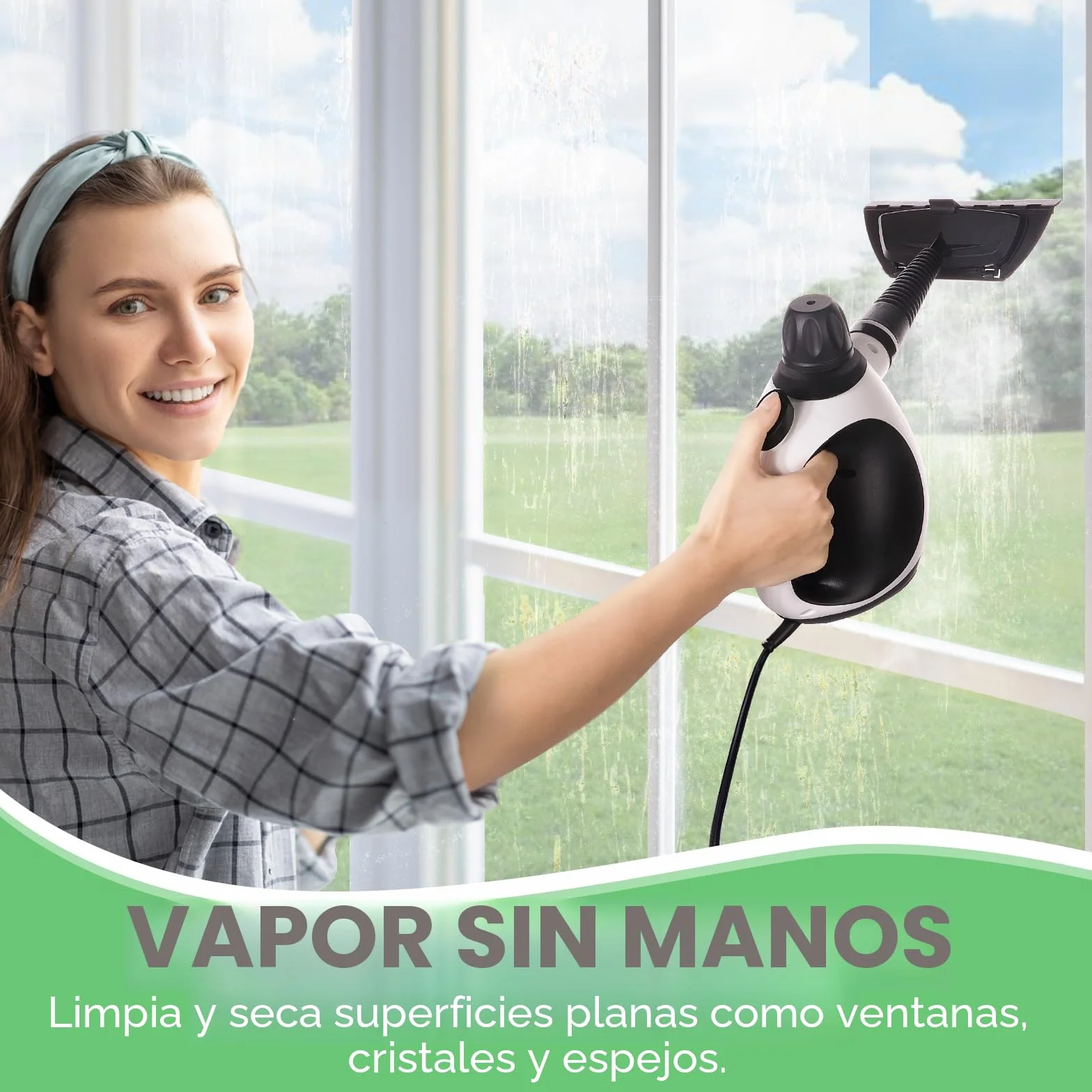Limpiador de vapor portátil a presión con 10 accesorios, limpiador a vapor para muebles tapizados, con bloqueo de seguridad, para casa, coche, suelo (blanco profundo)