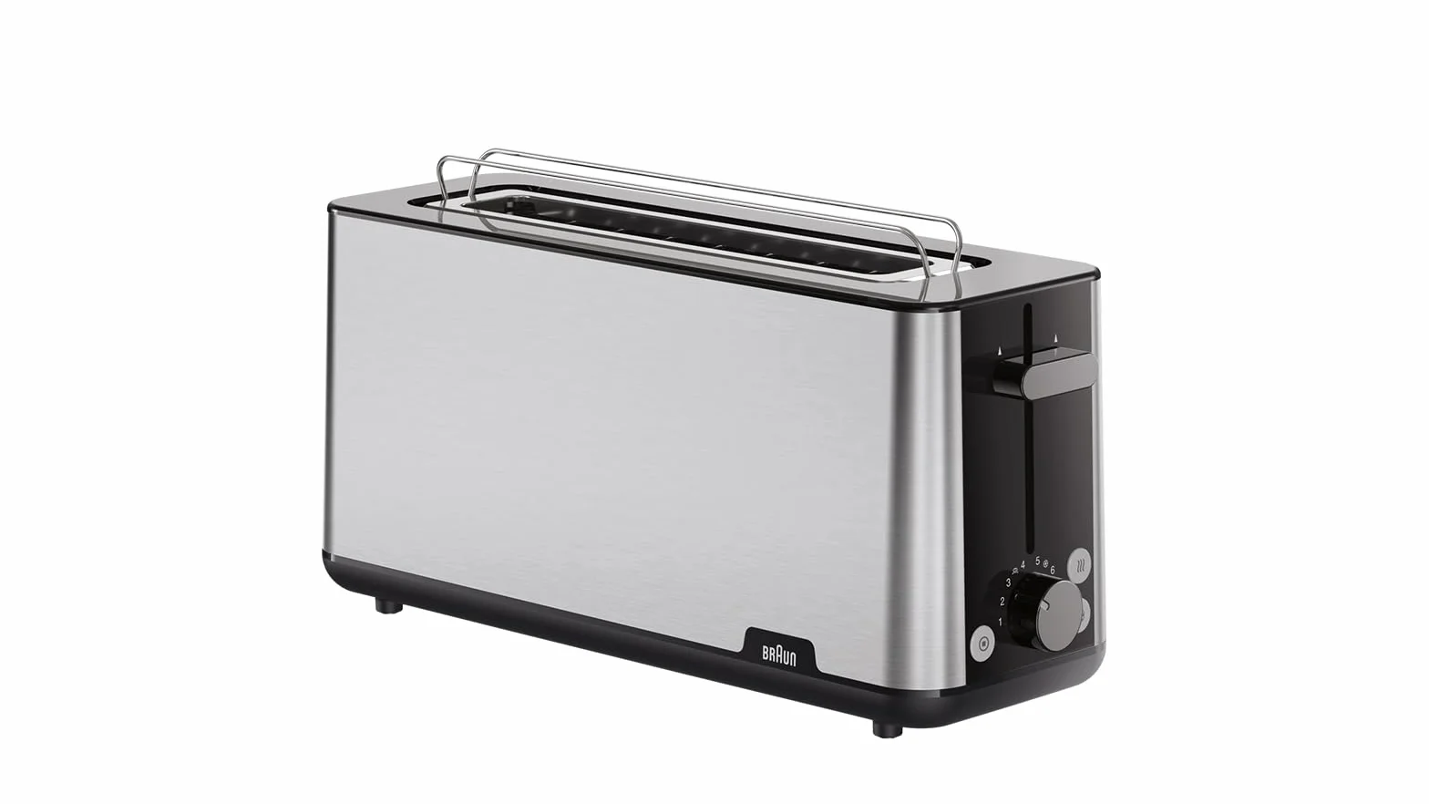 Braun PurShine HT1610BK, Tostadora con Ranura Extra Larga y 8 Niveles de Tostado, Funciones para Recalentar y Descongelar, Bandeja para Migas, Ranura de 25 cm, Potencia 1030W, Color Negro