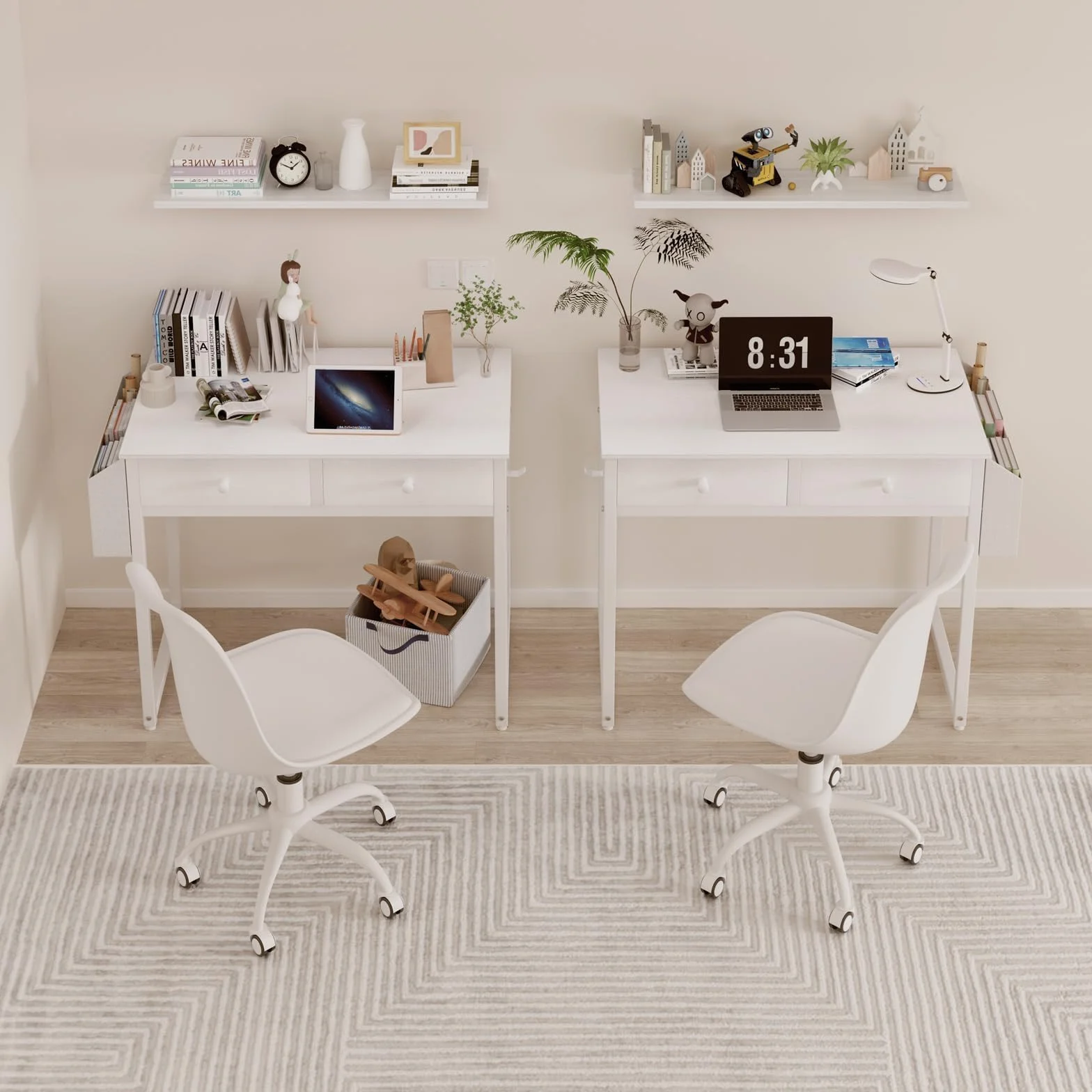 Lufeiya Mesa Escritorio Blanco con cajones, Escritorio Pequeño para Oficina Escritorio Ordenador casa de con cajón de Tela y Bolsa Mesa de Estudio para Espacios 80X40cm