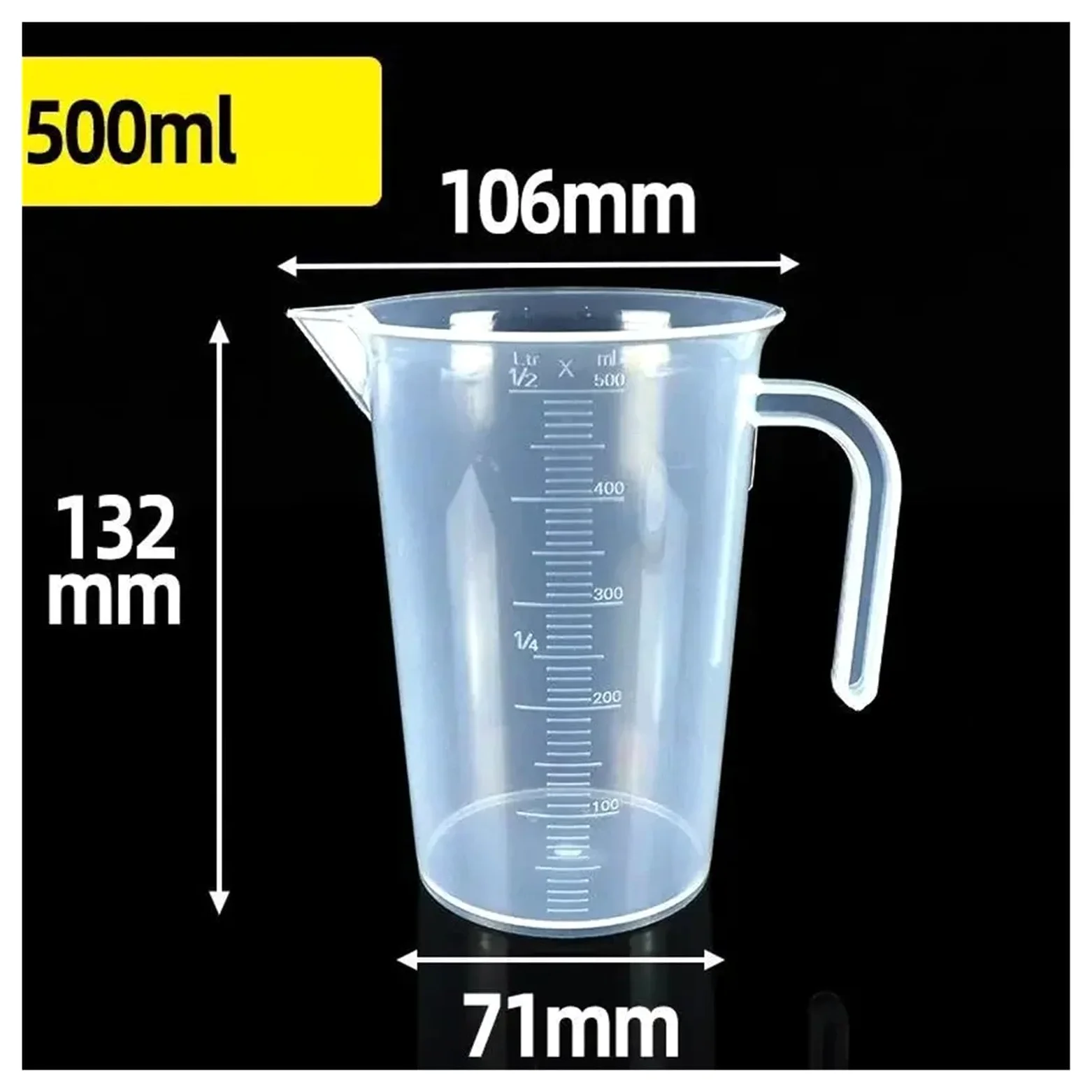 Vaso medidor graduado de plástico de gran capacidad con tapa, vaso de laboratorio transparente for mediciones precisas de líquidos(500ML)