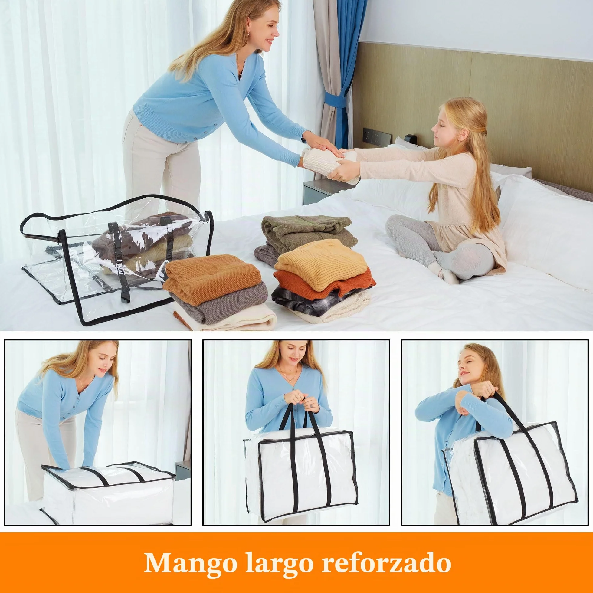 Vieshful 3 Piezas Transparentes Bolsas para Guardar Ropa, Bolsas Almacenaje Ropa Plegable 40L de PVC, Organizador Armario, Cajas Almacenaje con Asas para Edredón Mantas Mudanza Móviles Juguetes