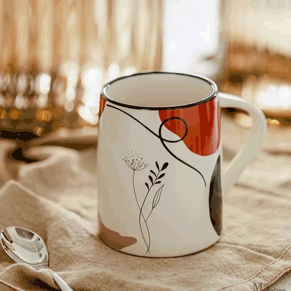 Taza de Café de Té Taza De Café Con Tapa, Tazas Creativas De Cerámica Para Bebidas Calientes Con Asa, 14,1 OZ, Taza Para Beber En El Microondas para té de la tarde(B)