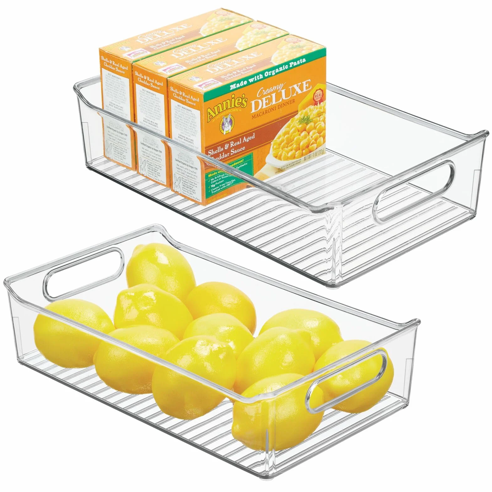 mDesign Juego de 2 fiambreras para el frigorífico – Cajas de plástico para guardar alimentos – Organizador de nevera para lácteos, frutas y otros alimentos – transparente
