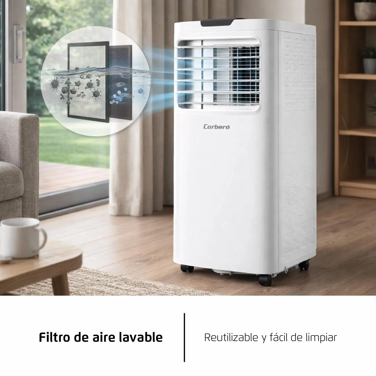Corberó - Aire Acondicionado Portátil 3 en 1 con Mando | CPC12 | 12000BTU-3000 frigorias | 3500 W | Cobertura 22-25 m² | 16-31 ºC | Refrigeración | Ventilador | Deshumidificación |Temporizador