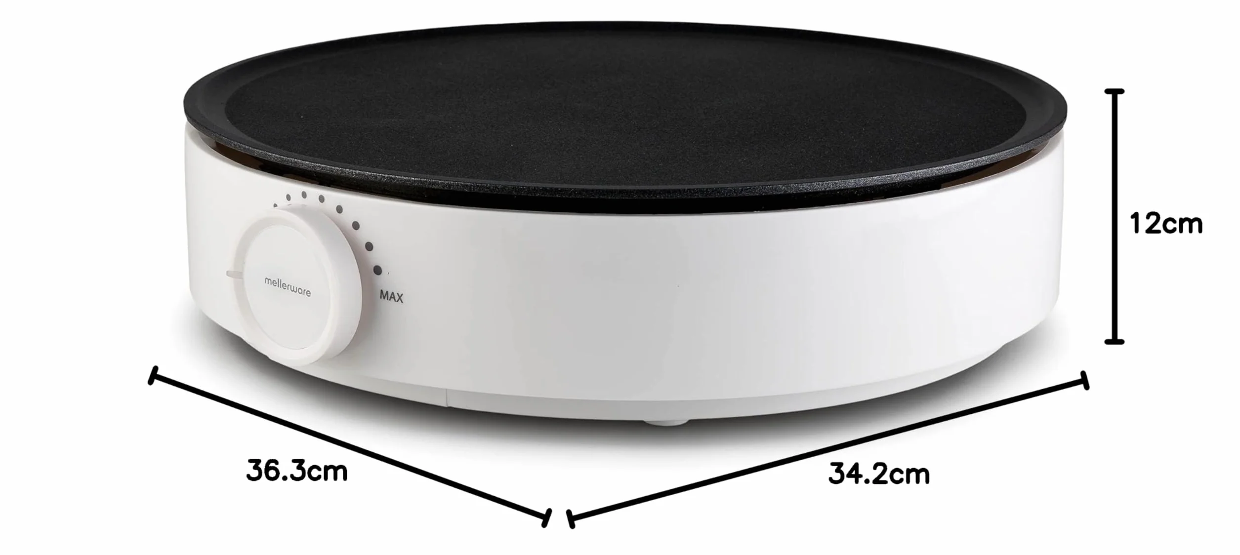 Mellerware - Crepera profesional Slurpy! 1200W | Superficie Antiadherente | Maquina electrica crepes | Termostato regulable | Esparcidores de Madera | Portatil | Maker de comida americana | Blanco