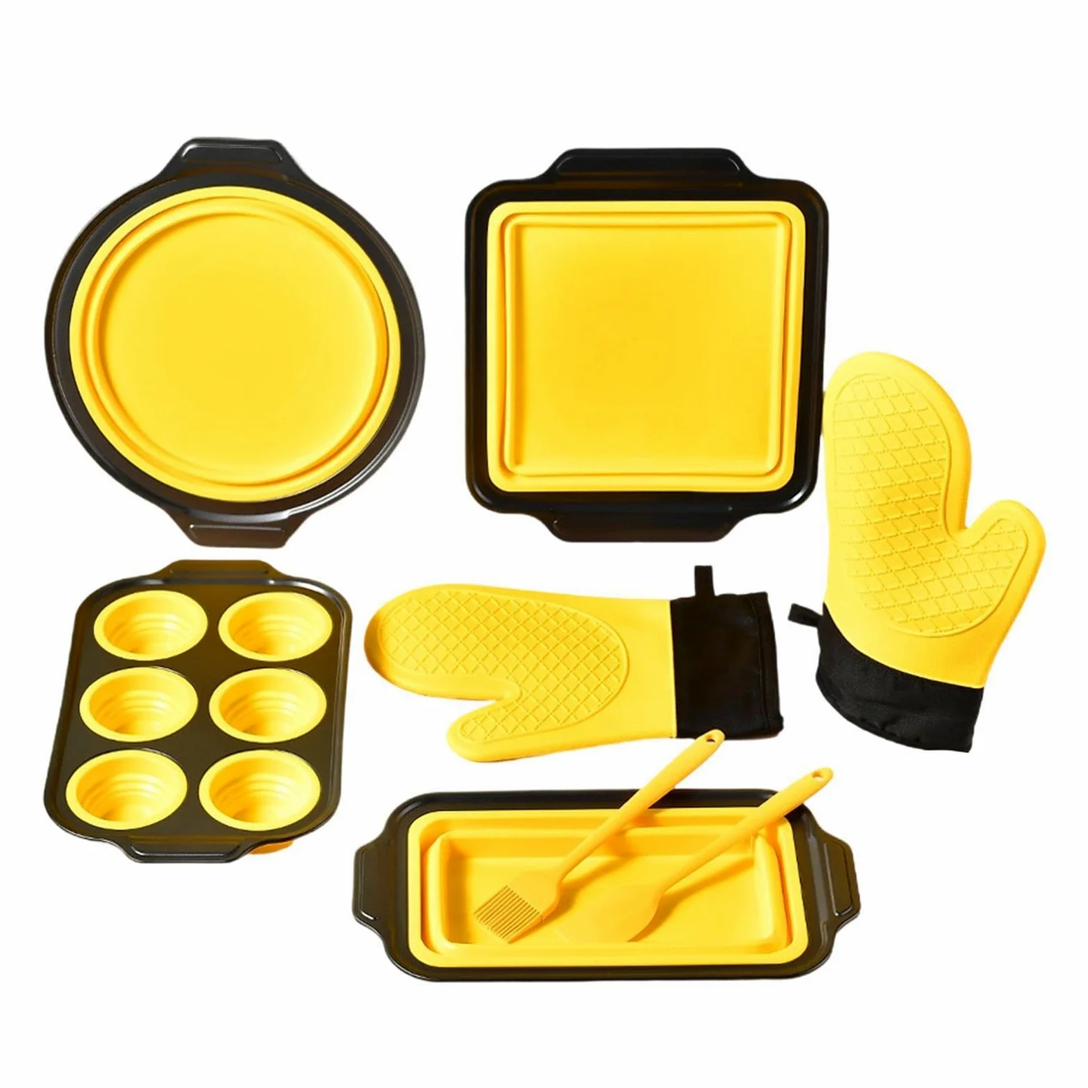 Molde de Silicona para Hornear Bandeja Apilable | con Guante, Rasqueta y Cepillo Set Antiadherente para Hornear Para pan, galletas, huevos, horno, tostadora
