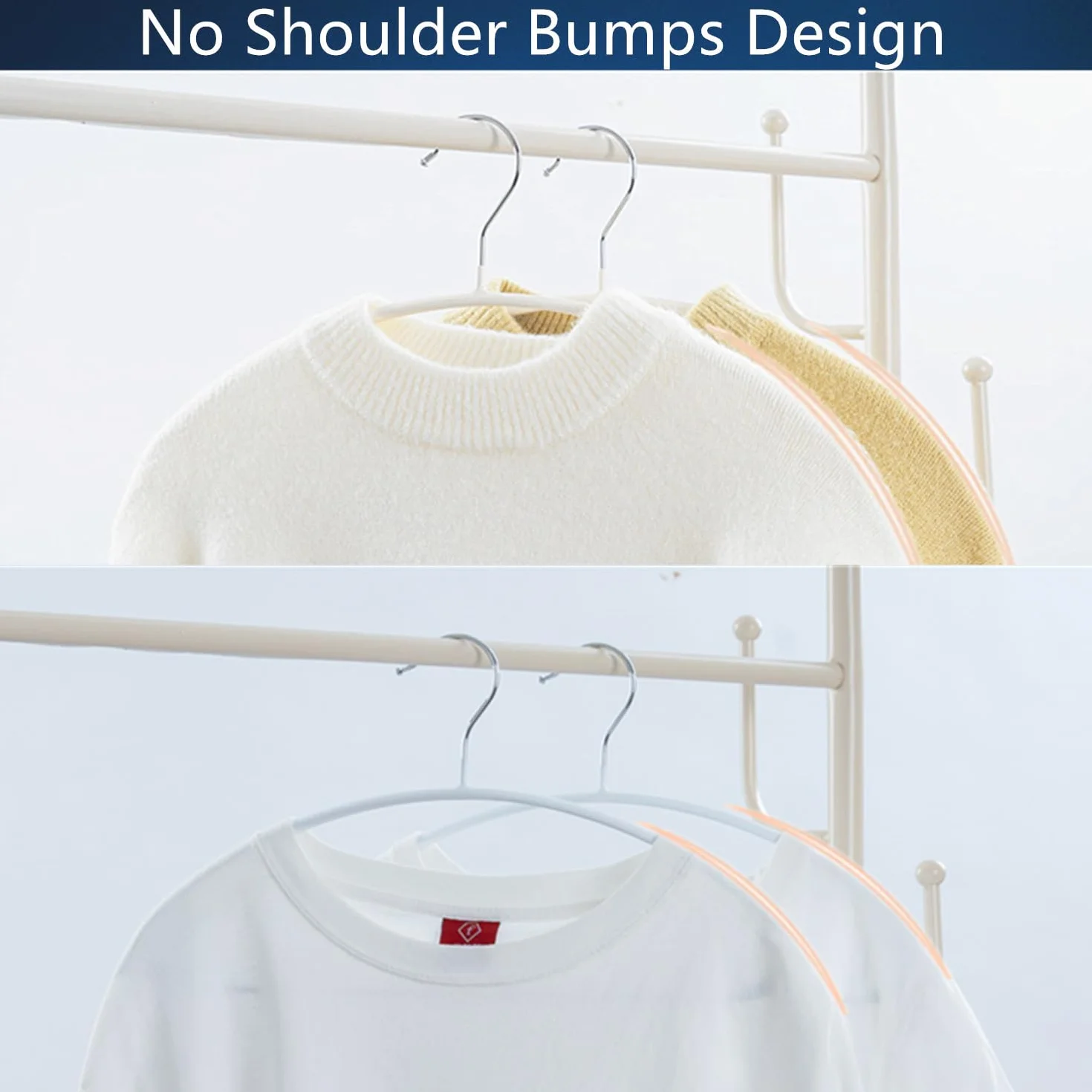 Contour - Percha de metal, 43 cm, revestimiento de goma antideslizante, diseño sin hombros para suéteres y trajes, incluye barra para pantalones, paquete de 20