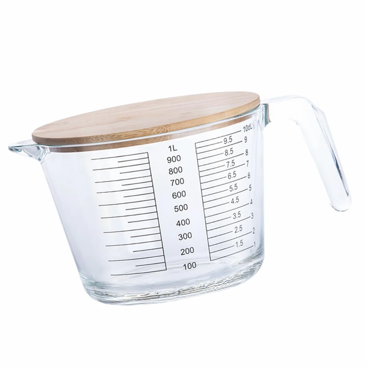 Abaodam Jarra Medidora Fácil de Limpiar de Vidrio Resistente al Calor y Tapa con Escala Graduada Adecuado para Aceite y Crema en Cocina y Repostería