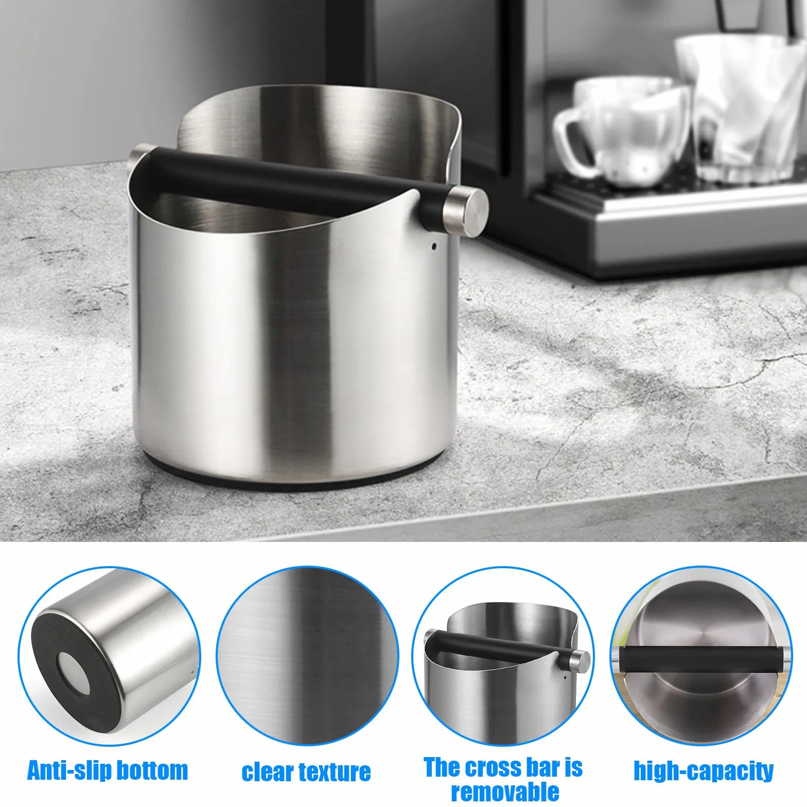 HOMURY Recipiente para portafiltros: recipiente para café espresso, portafiltros para café molido, caja para café molido, caja de café barista, accesorios para recoger y reciclar posos de café