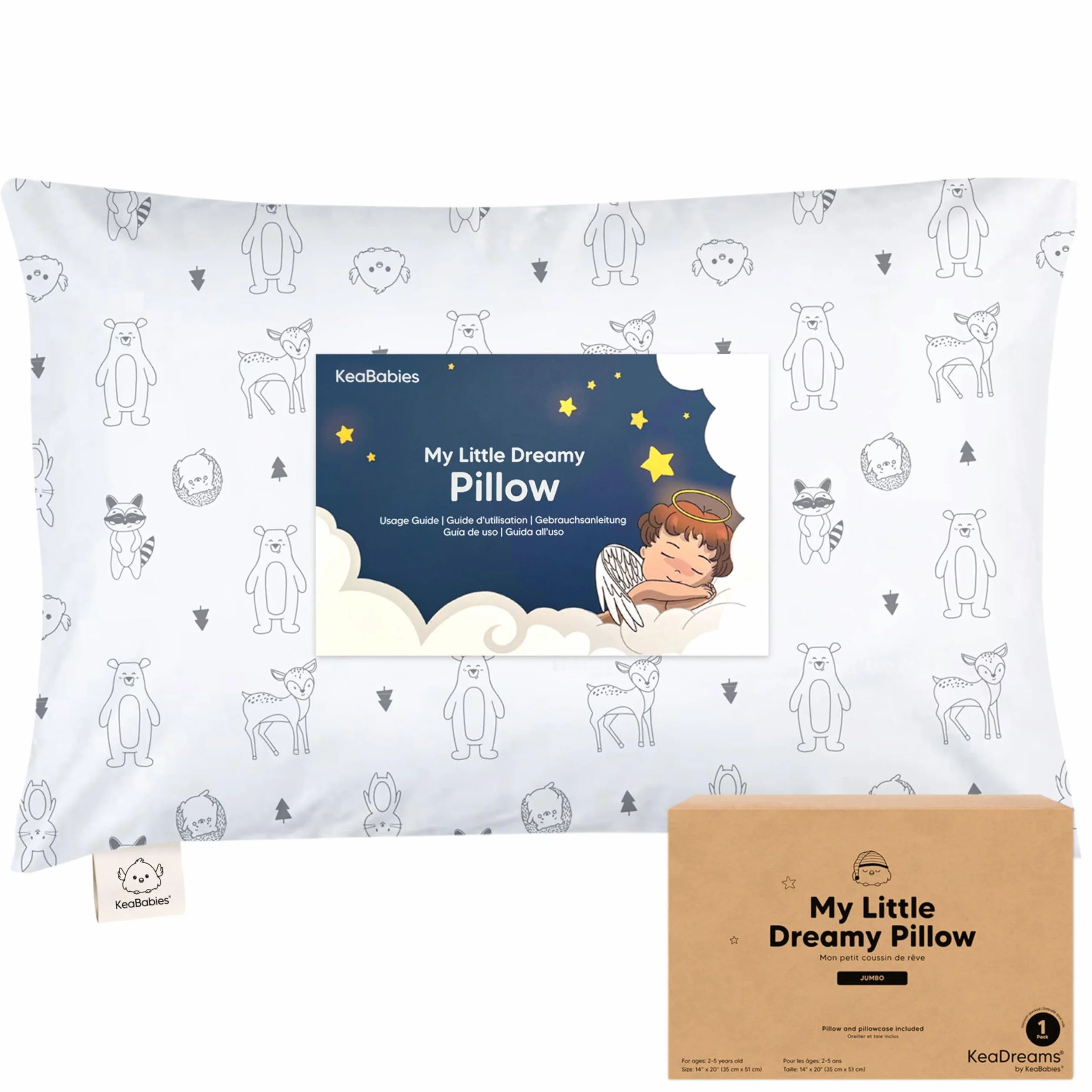 KeaBabies Almohada para Niños Pequeños con Funda de Almohada Jumbo - Algodón Orgánico Suave Lavable a Máquina