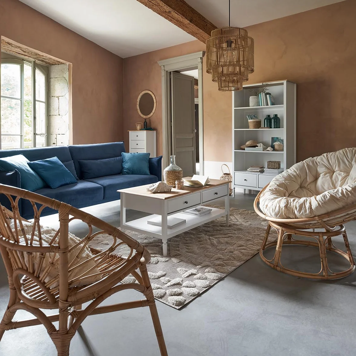 Atmosphera Interior Designer - Sillón de ratán Seram - Cómoda Silla Papasan con cojín - Interior y Exterior - Muebles de jardín, terraza, balcón, Sala de Estar