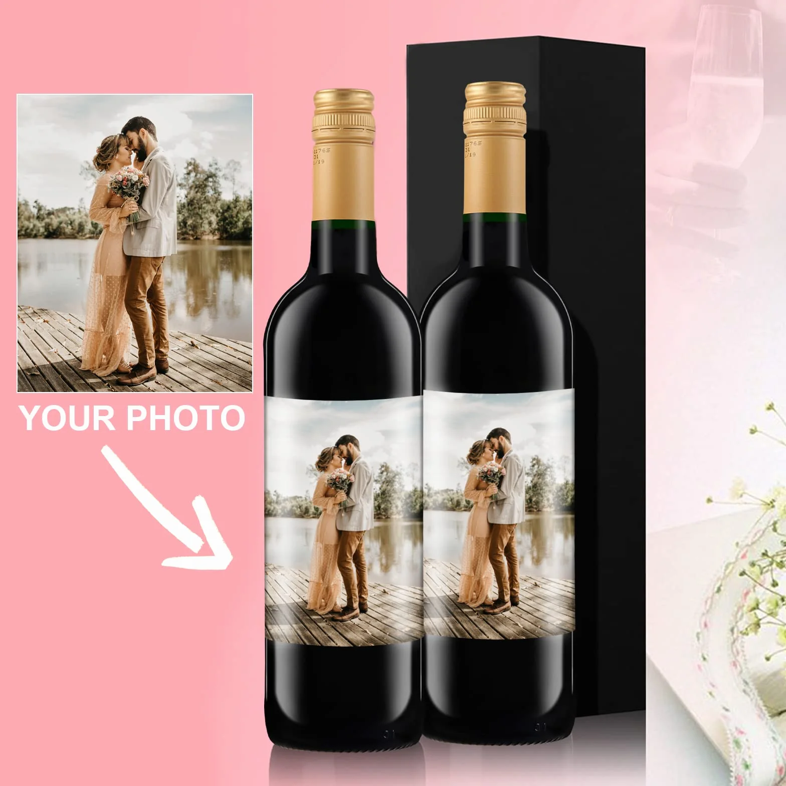 20 paquetes de etiquetas personalizadas para botellas de vino para bodas. Etiquetas fotográficas personalizadas
