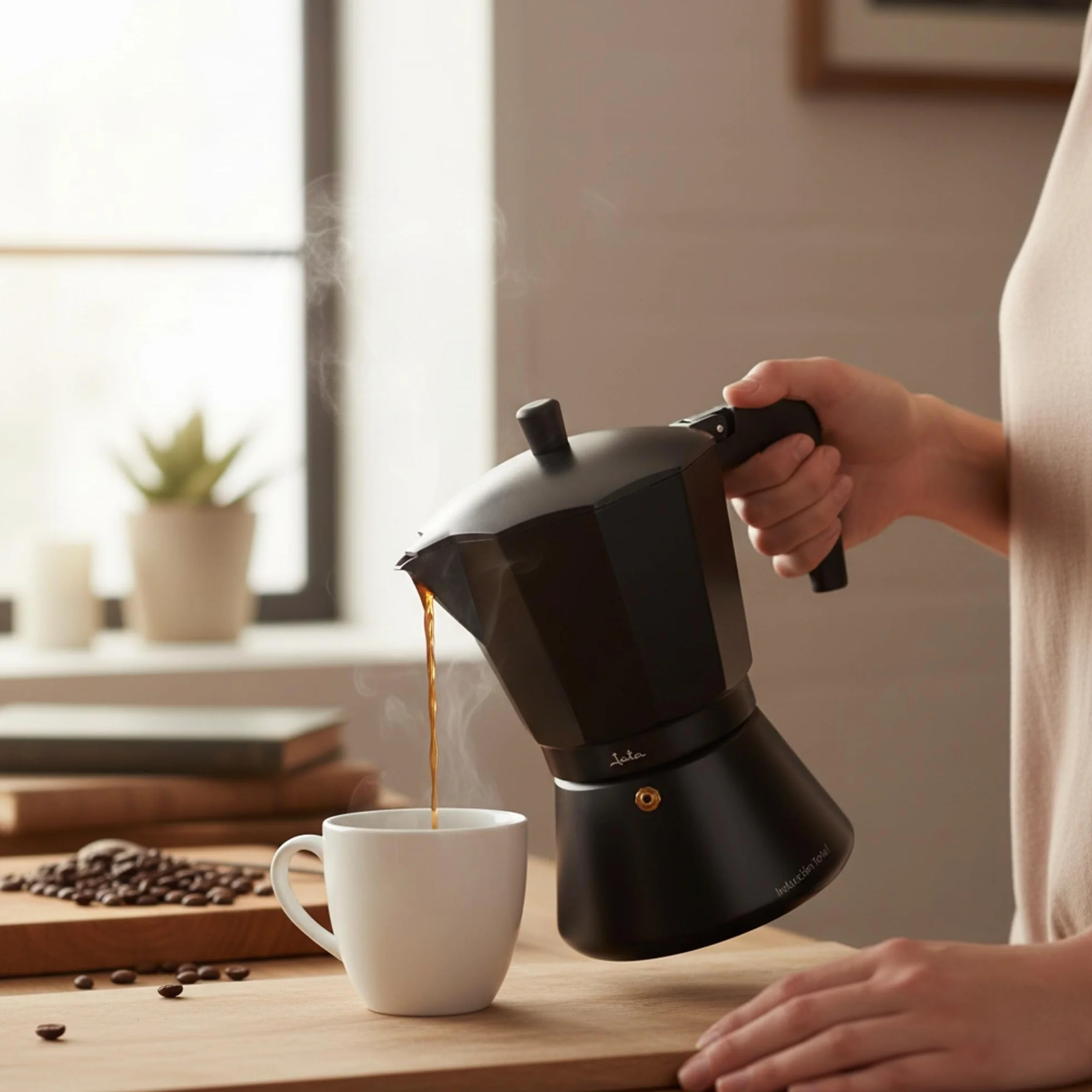 Jata CFI6 - Cafetera Italiana Inducción, Capacidad 6 Tazas, Apta para Todo Tipo de Cocinas, Cuerpo Aluminio, Negro