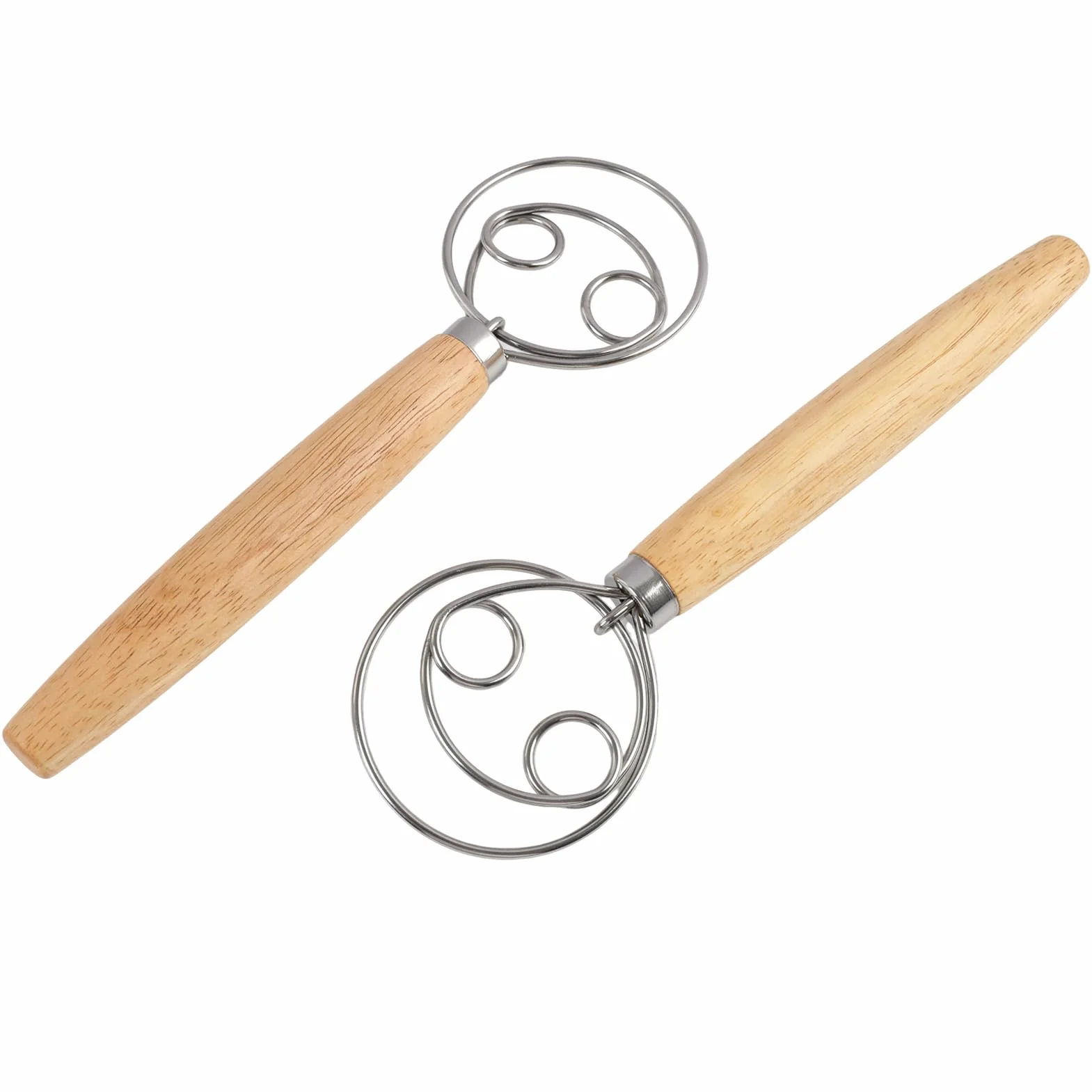 Batidor de Masa Danés de Acero Inoxidable con Mango de Madera,Doble Espiral, Mezclador de Masa para Pan, Masa de Pizza, Pastelería, Herramienta de Panadería, Mezclador de Mano