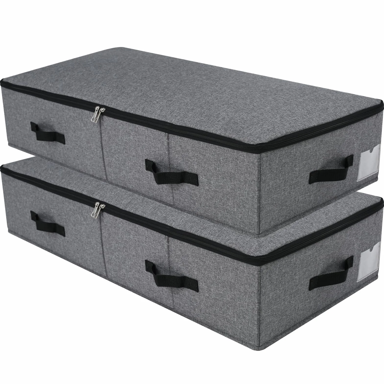Juego de 2 cajas de almacenamiento plegables debajo de la cama con forro de soporte de plástico, 6 asas, tapa con cierre de cremallera, para cobijas, ropa, edredones, cestas de almacenamiento para la